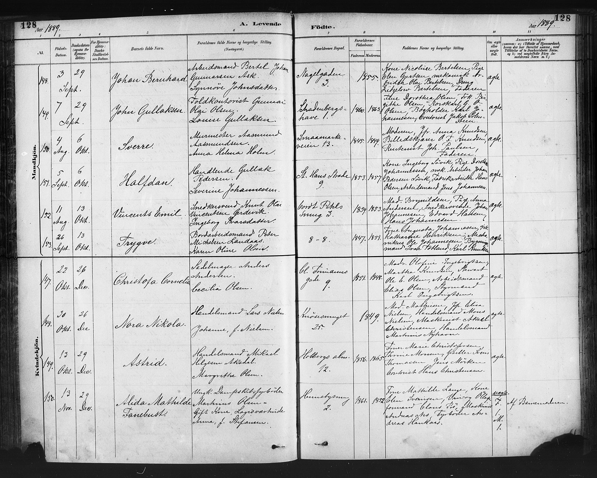 Nykirken Sokneprestembete, AV/SAB-A-77101/H/Haa: Parish register (official) no. B 5, 1885-1894, p. 128