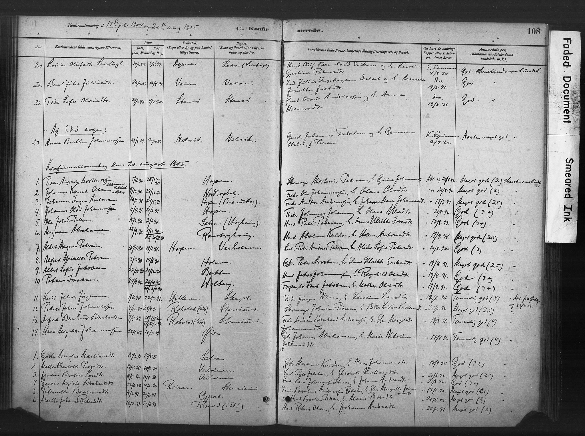 Ministerialprotokoller, klokkerbøker og fødselsregistre - Møre og Romsdal, AV/SAT-A-1454/583/L0954: Parish register (official) no. 583A01, 1880-1906, p. 108