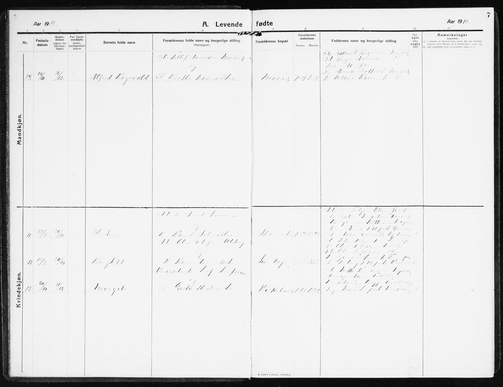 Evje sokneprestkontor, AV/SAK-1111-0008/F/Fb/Fbb/L0003: Parish register (copy) no. B 3, 1910-1933, p. 7