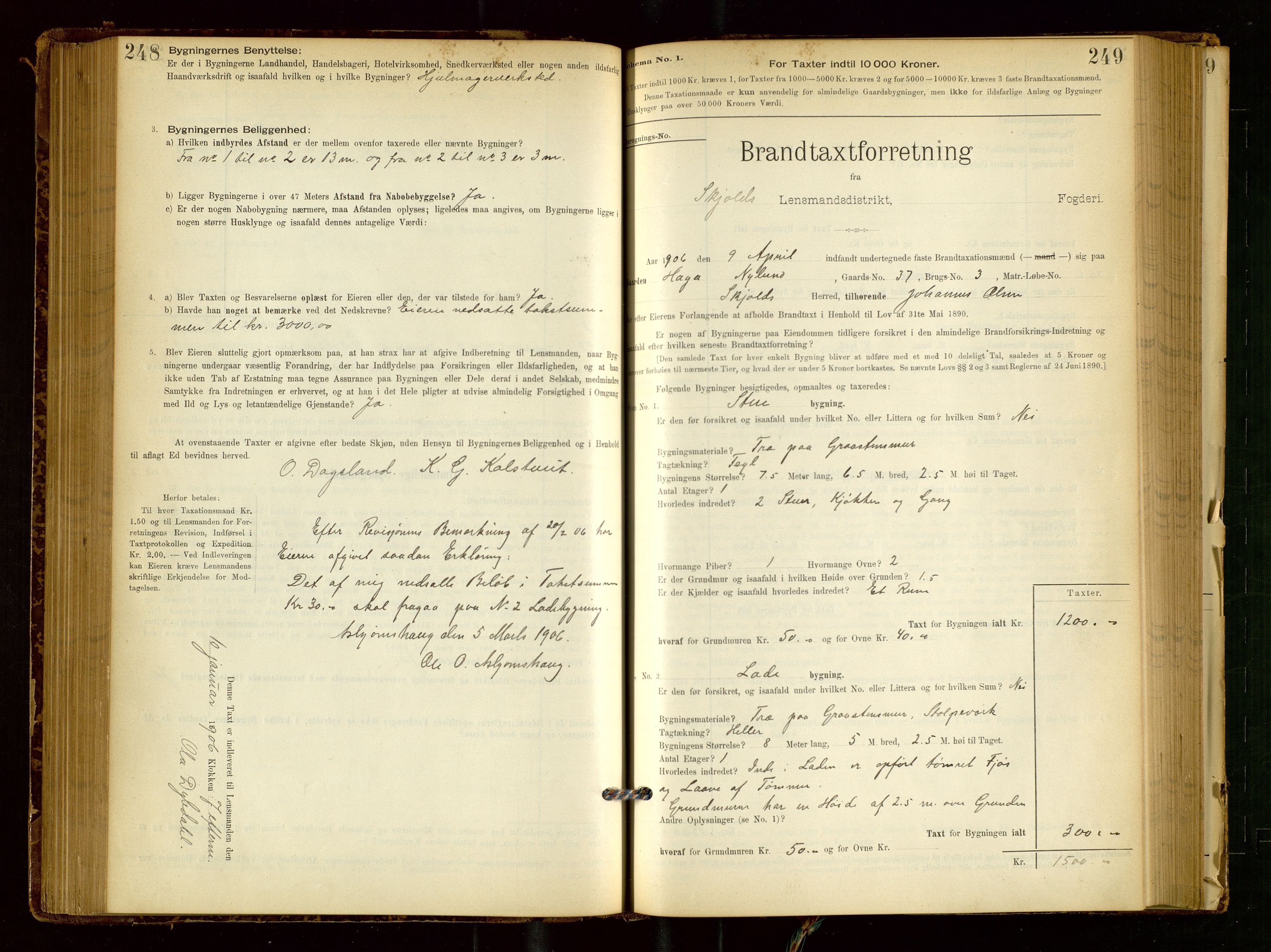 Skjold lensmannskontor, SAST/A-100182/Gob/L0001: "Brandtaxationsprotokol for Skjold Lensmandsdistrikt Ryfylke Fogderi", 1894-1939, p. 248-249