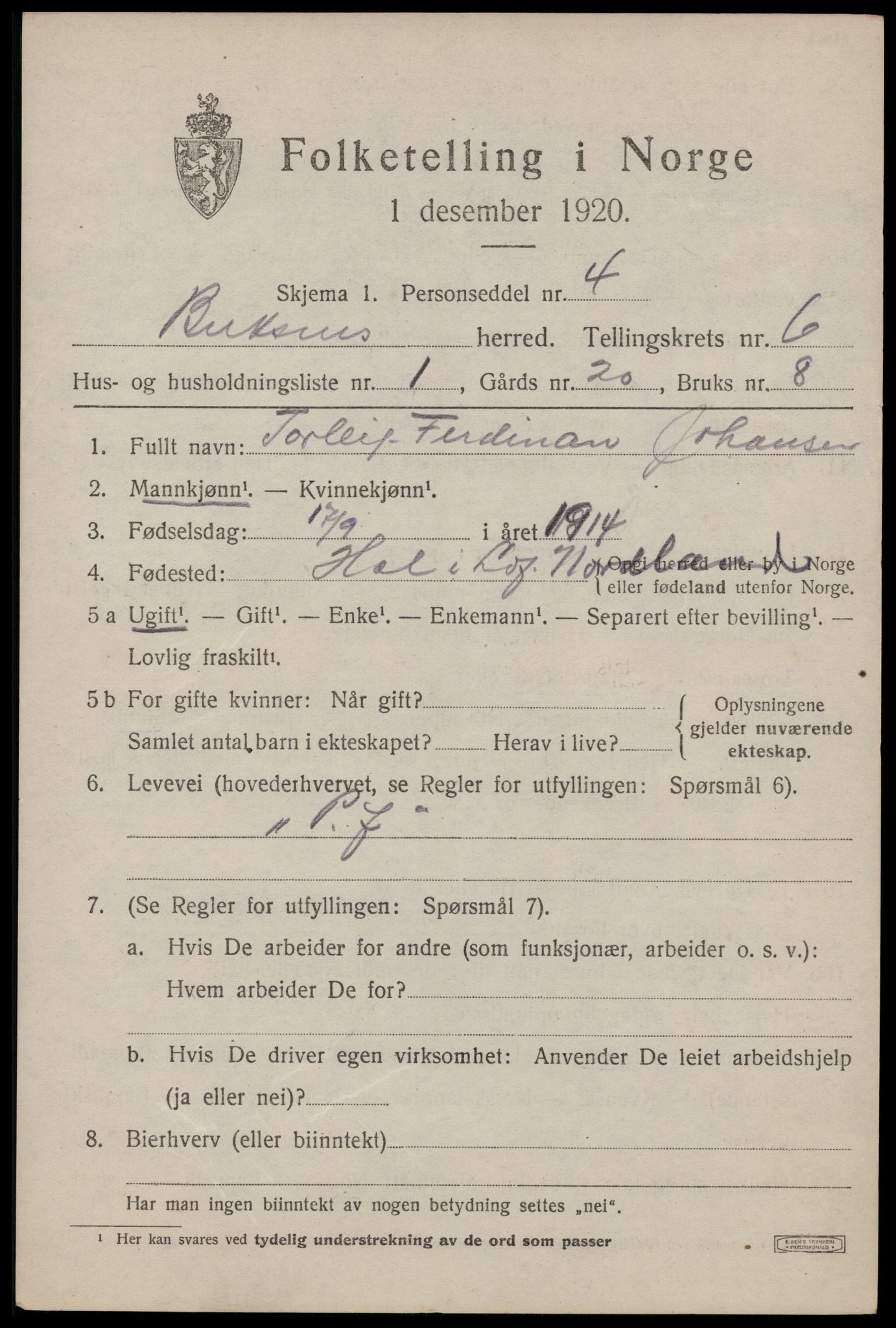 SAT, 1920 census for Buksnes, 1920, p. 5973