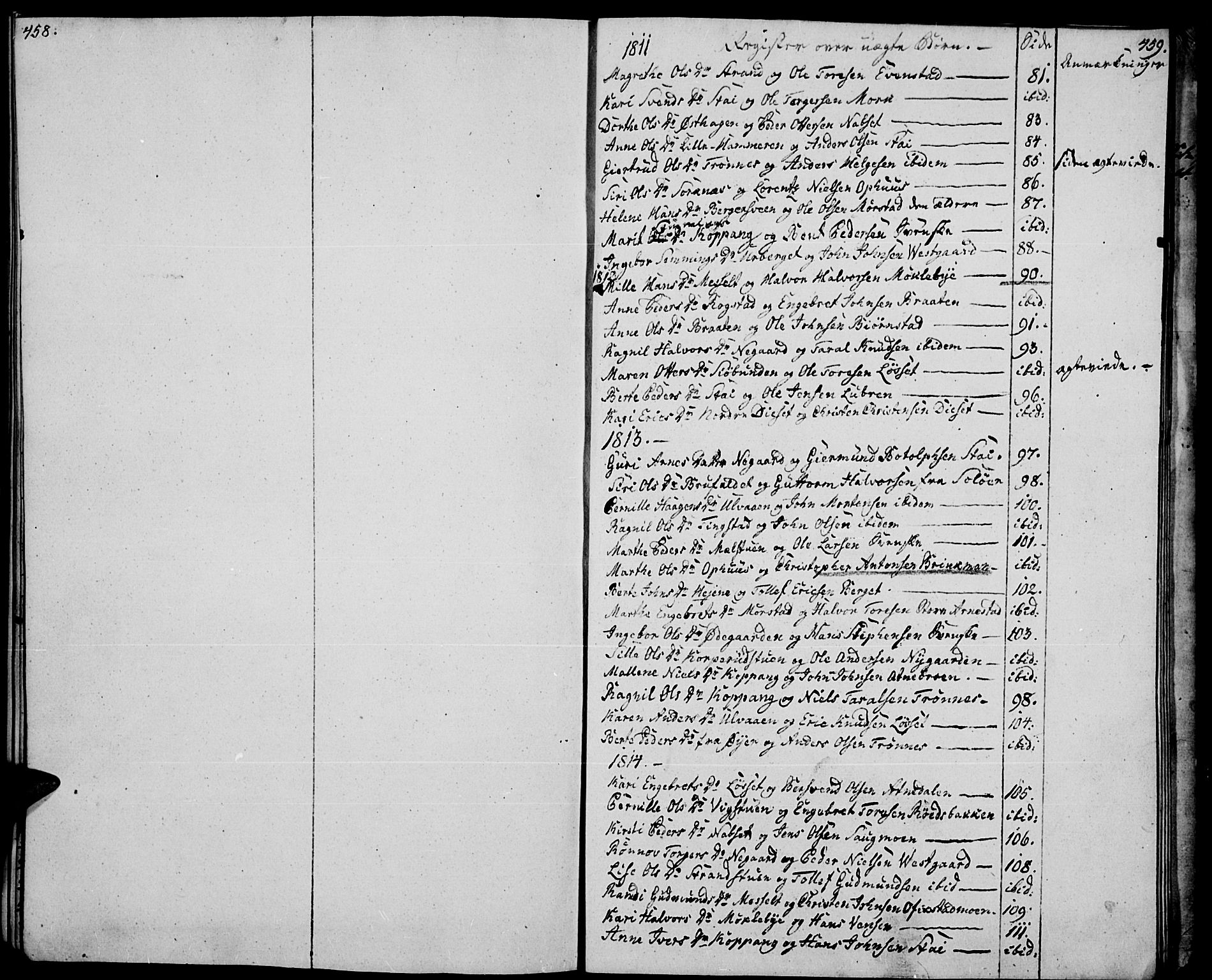 Åmot prestekontor, Hedmark, SAH/PREST-056/H/Ha/Haa/L0004: Parish register (official) no. 4, 1811-1814, p. 458-459
