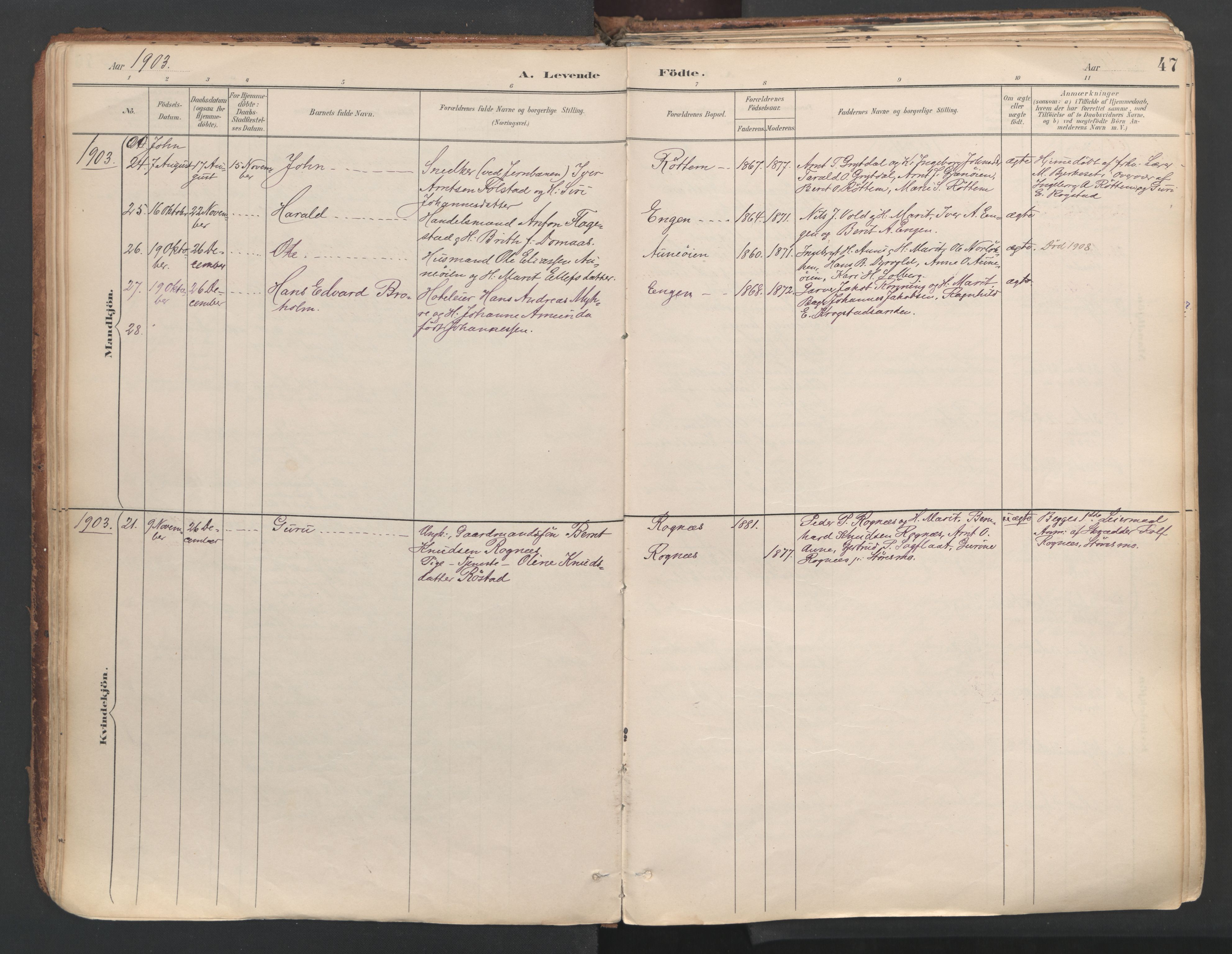 Ministerialprotokoller, klokkerbøker og fødselsregistre - Sør-Trøndelag, AV/SAT-A-1456/687/L1004: Parish register (official) no. 687A10, 1891-1923, p. 47