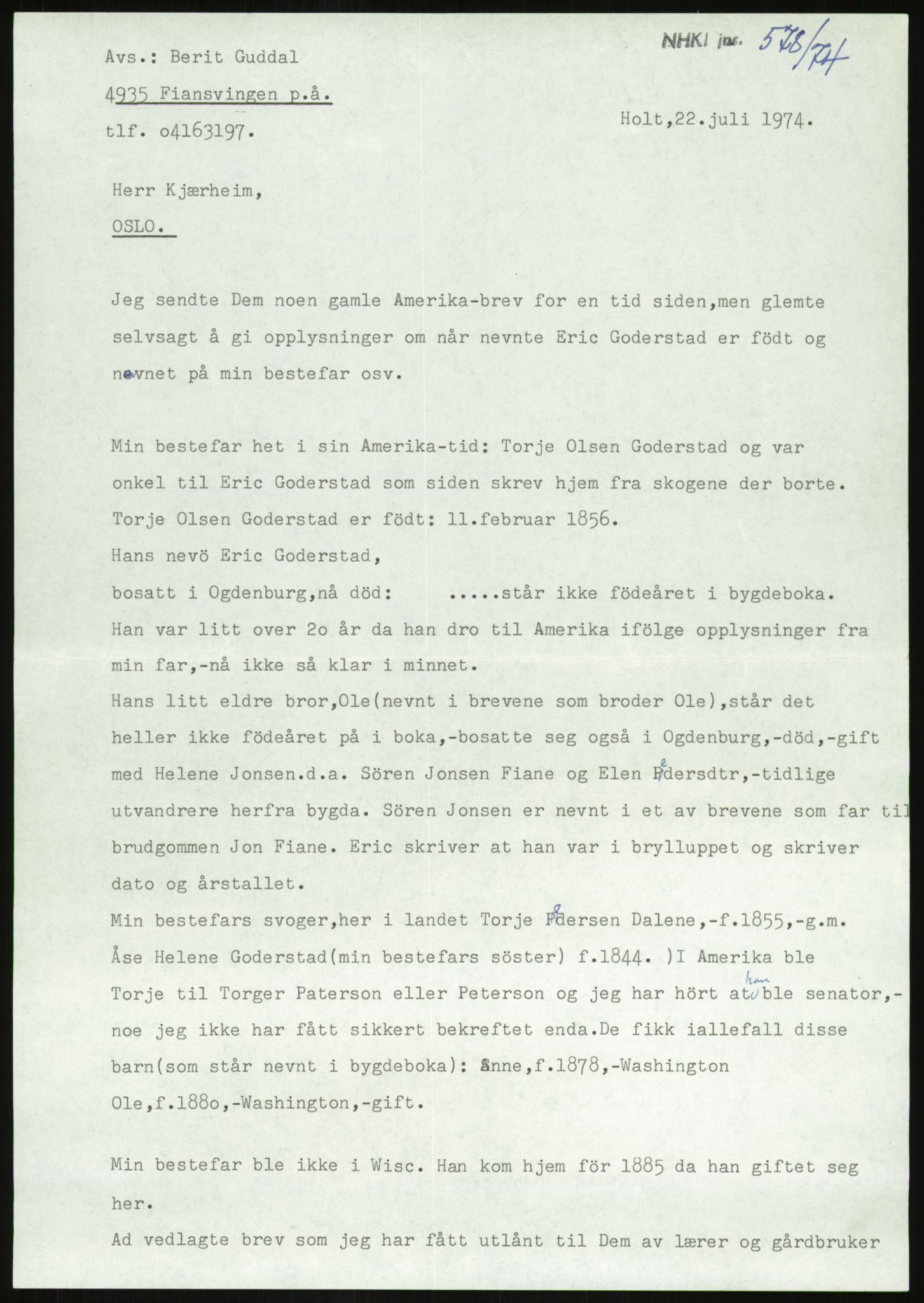 Samlinger til kildeutgivelse, Amerikabrevene, AV/RA-EA-4057/F/L0027: Innlån fra Aust-Agder: Dannevig - Valsgård, 1838-1914, p. 539