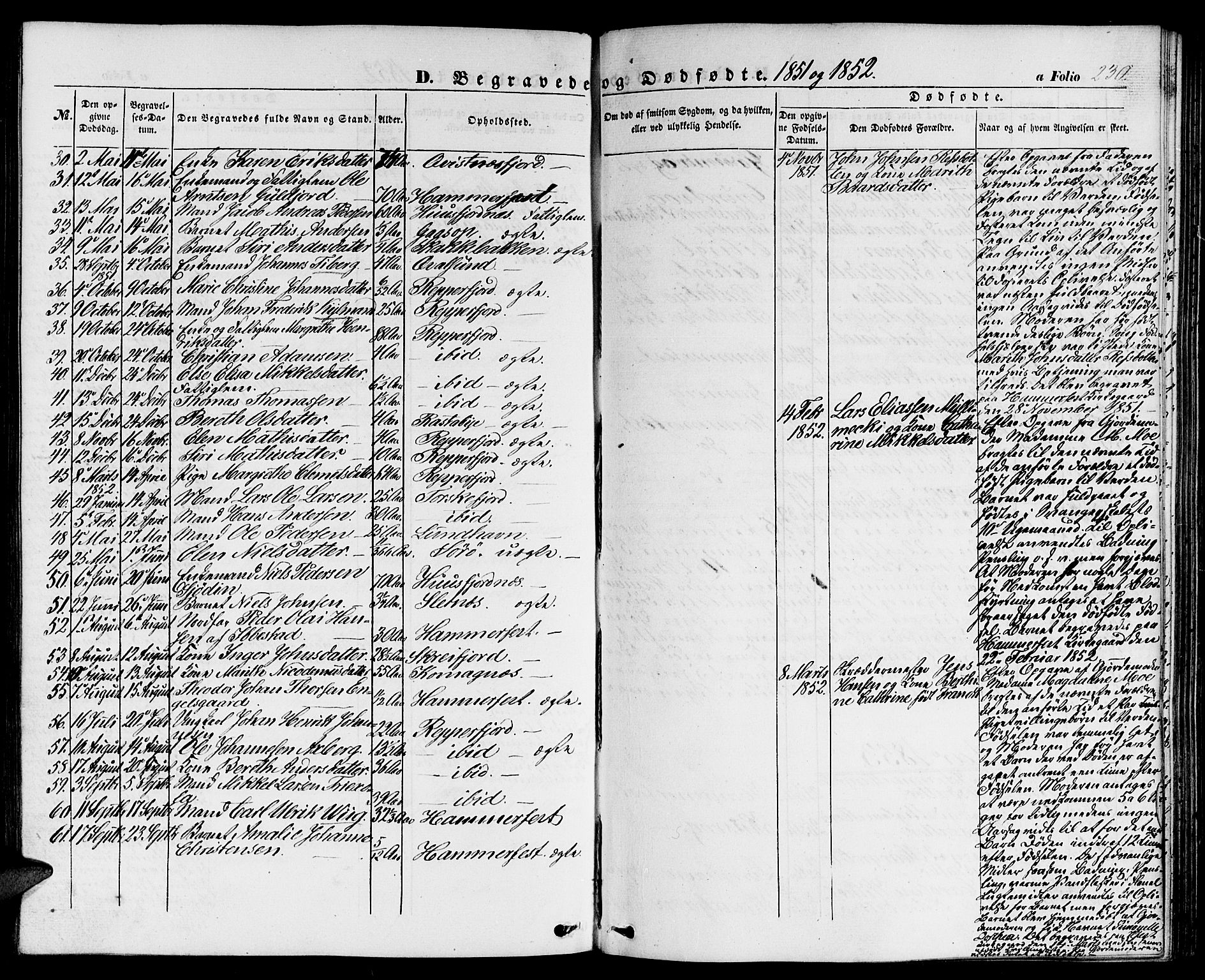 Hammerfest sokneprestkontor, AV/SATØ-S-1347/H/Hb/L0002.klokk: Parish register (copy) no. 2, 1851-1861, p. 230