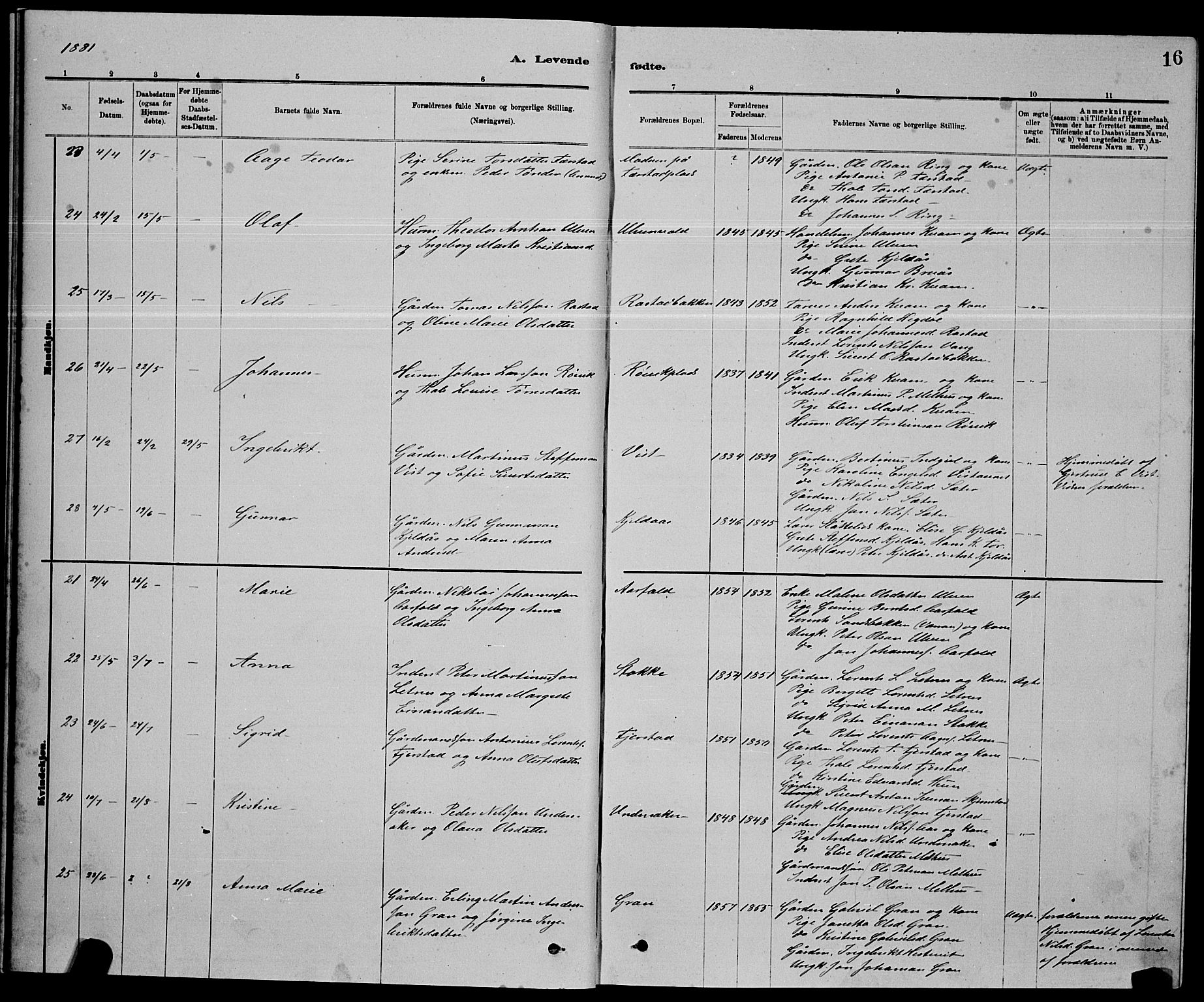 Ministerialprotokoller, klokkerbøker og fødselsregistre - Nord-Trøndelag, AV/SAT-A-1458/730/L0301: Parish register (copy) no. 730C04, 1880-1897, p. 16