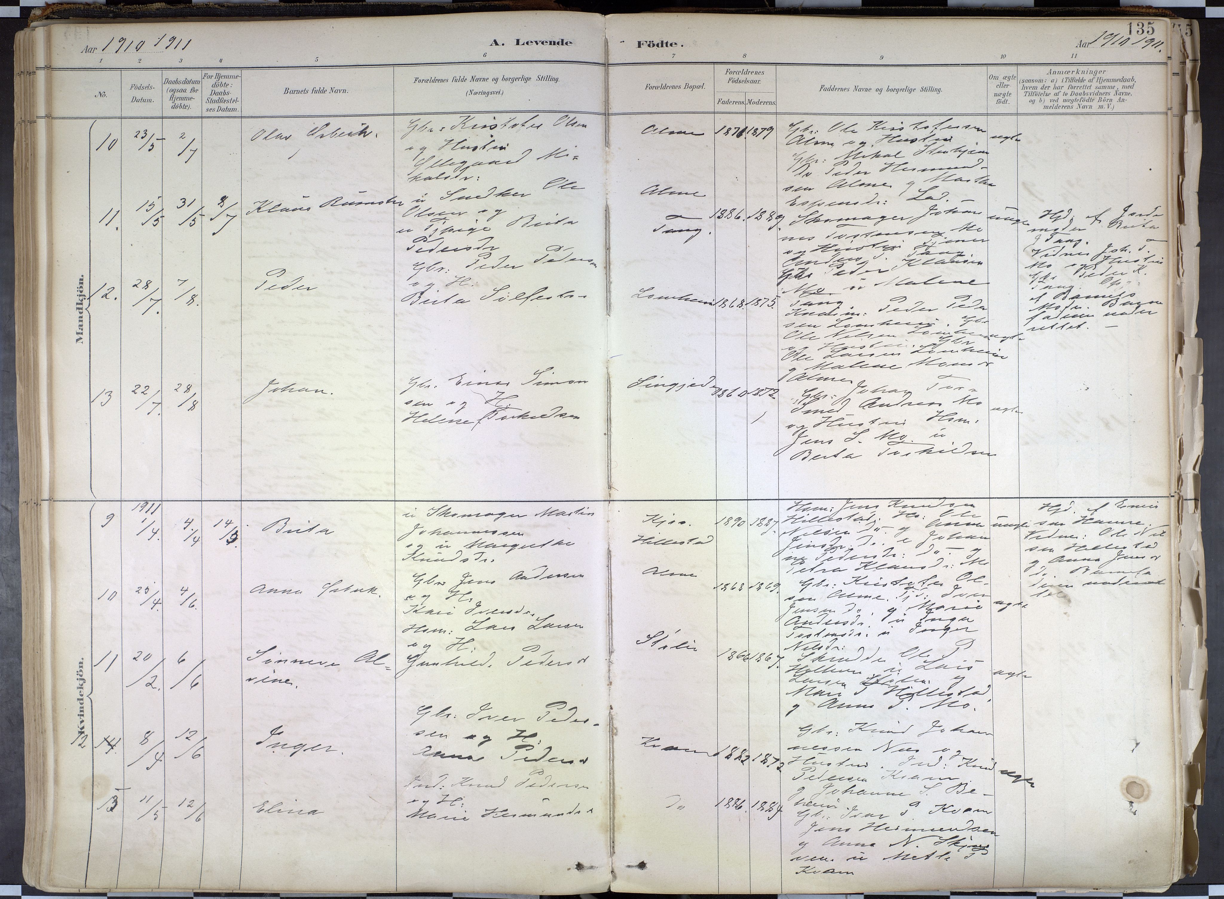 Hafslo sokneprestembete, SAB/A-80301/H/Haa/Haab/L0001: Parish register (official) no. B 1, 1886-1945, p. 135