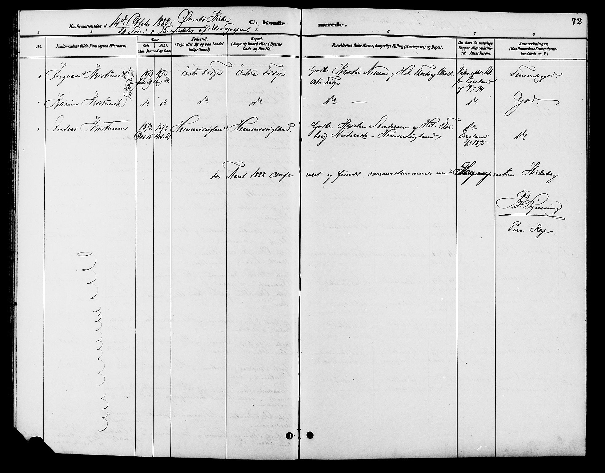 Søgne sokneprestkontor, SAK/1111-0037/F/Fb/Fba/L0004: Parish register (copy) no. B 4, 1888-1903, p. 72