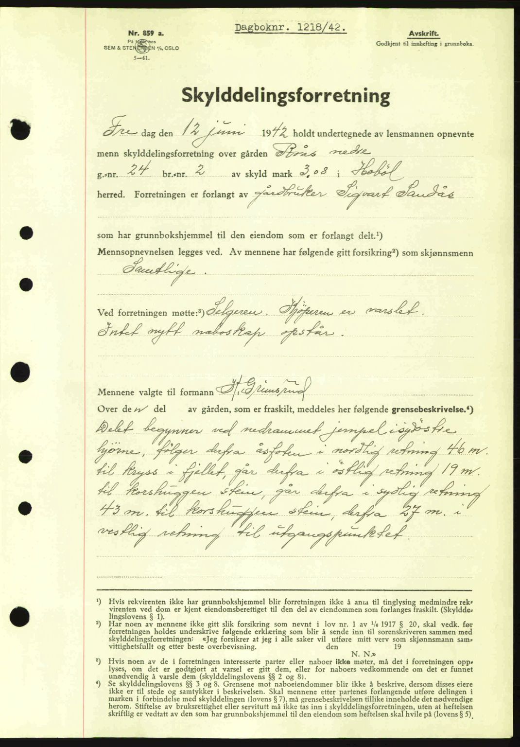 Moss sorenskriveri, SAO/A-10168: Mortgage book no. A9, 1941-1942, Diary no: : 1218/1942