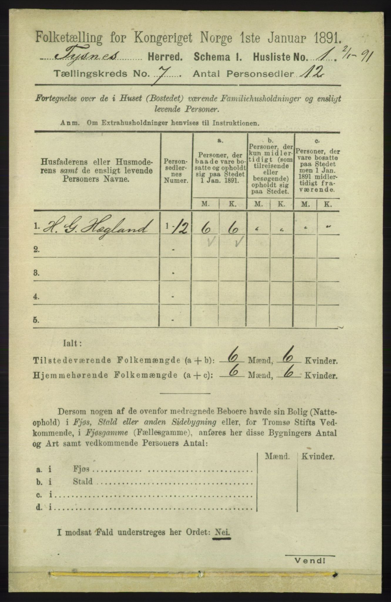 RA, 1891 census for 1223 Tysnes, 1891, p. 2761