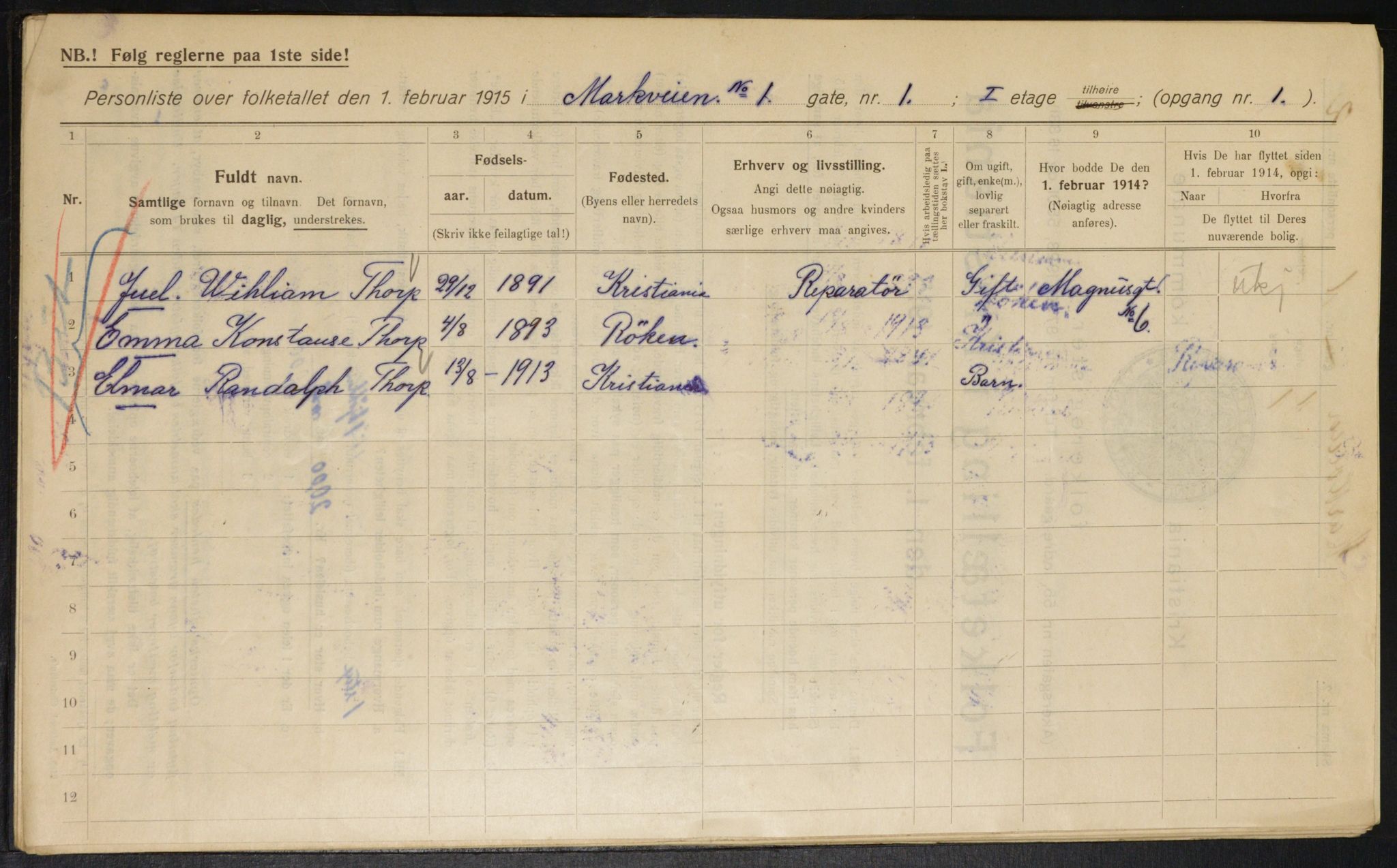 OBA, Municipal Census 1915 for Kristiania, 1915, p. 62330