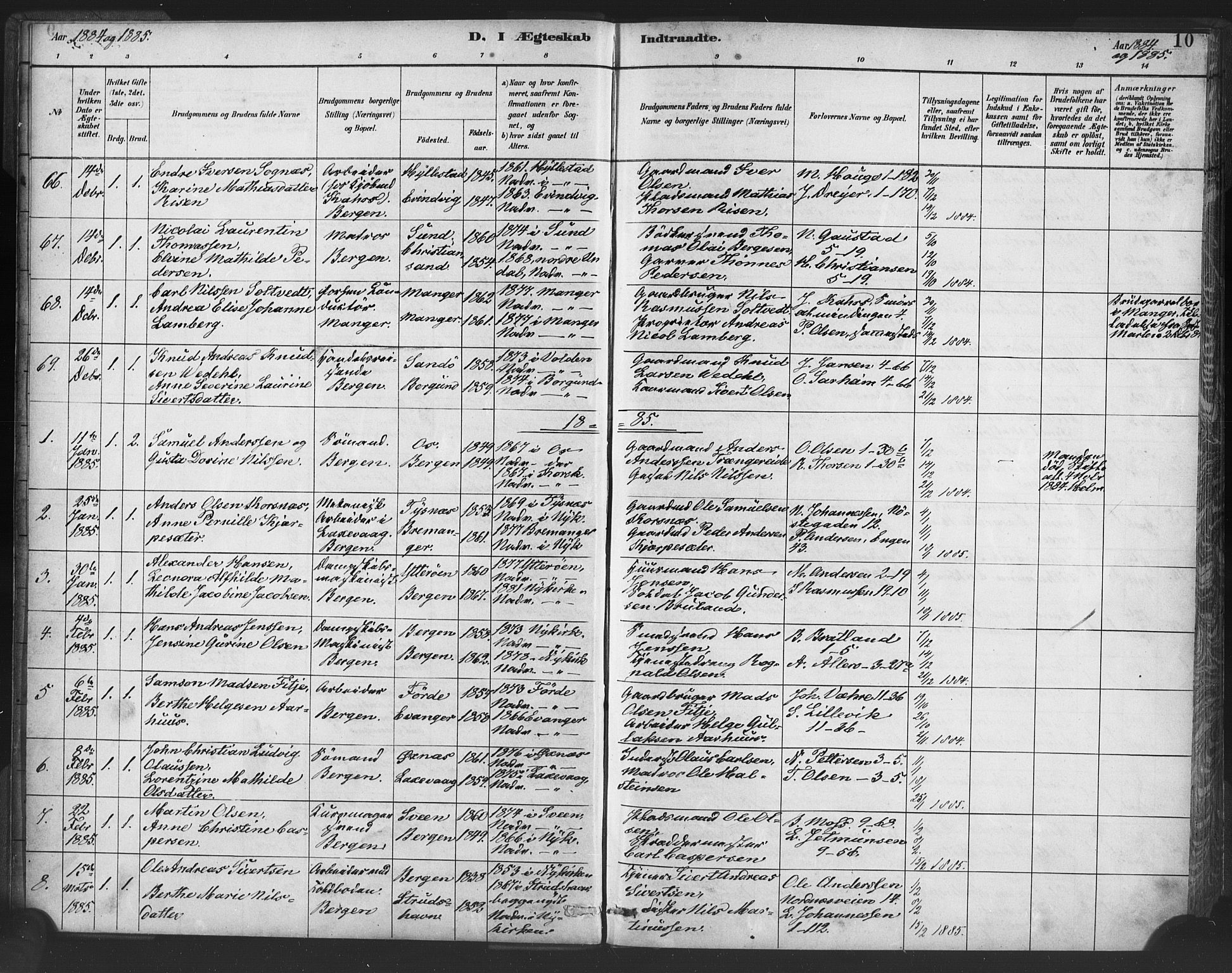 Nykirken Sokneprestembete, SAB/A-77101/H/Haa/L0033: Parish register (official) no. D 3, 1884-1895, p. 10