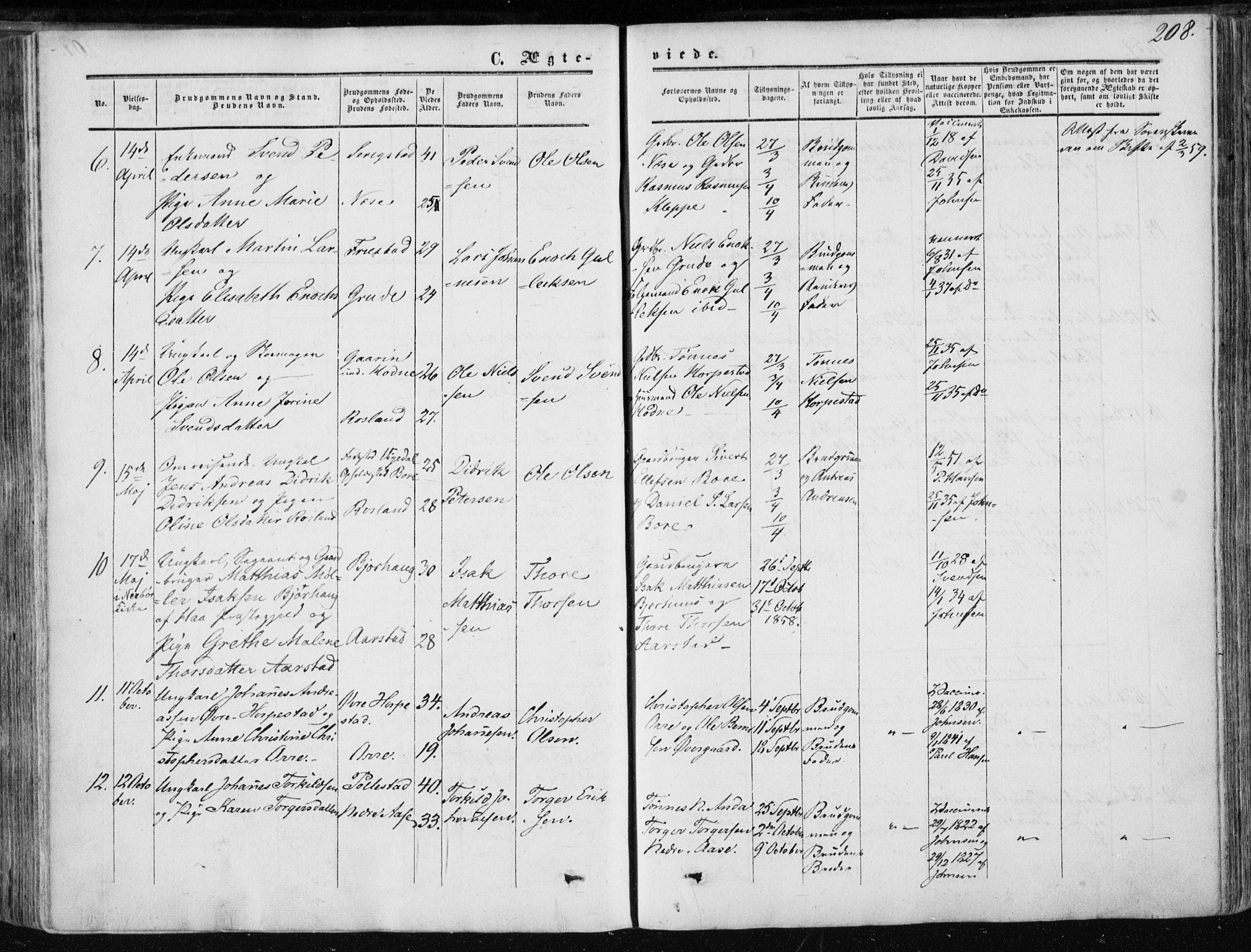 Klepp sokneprestkontor, AV/SAST-A-101803/001/3/30BA/L0005: Parish register (official) no. A 5, 1853-1870, p. 208