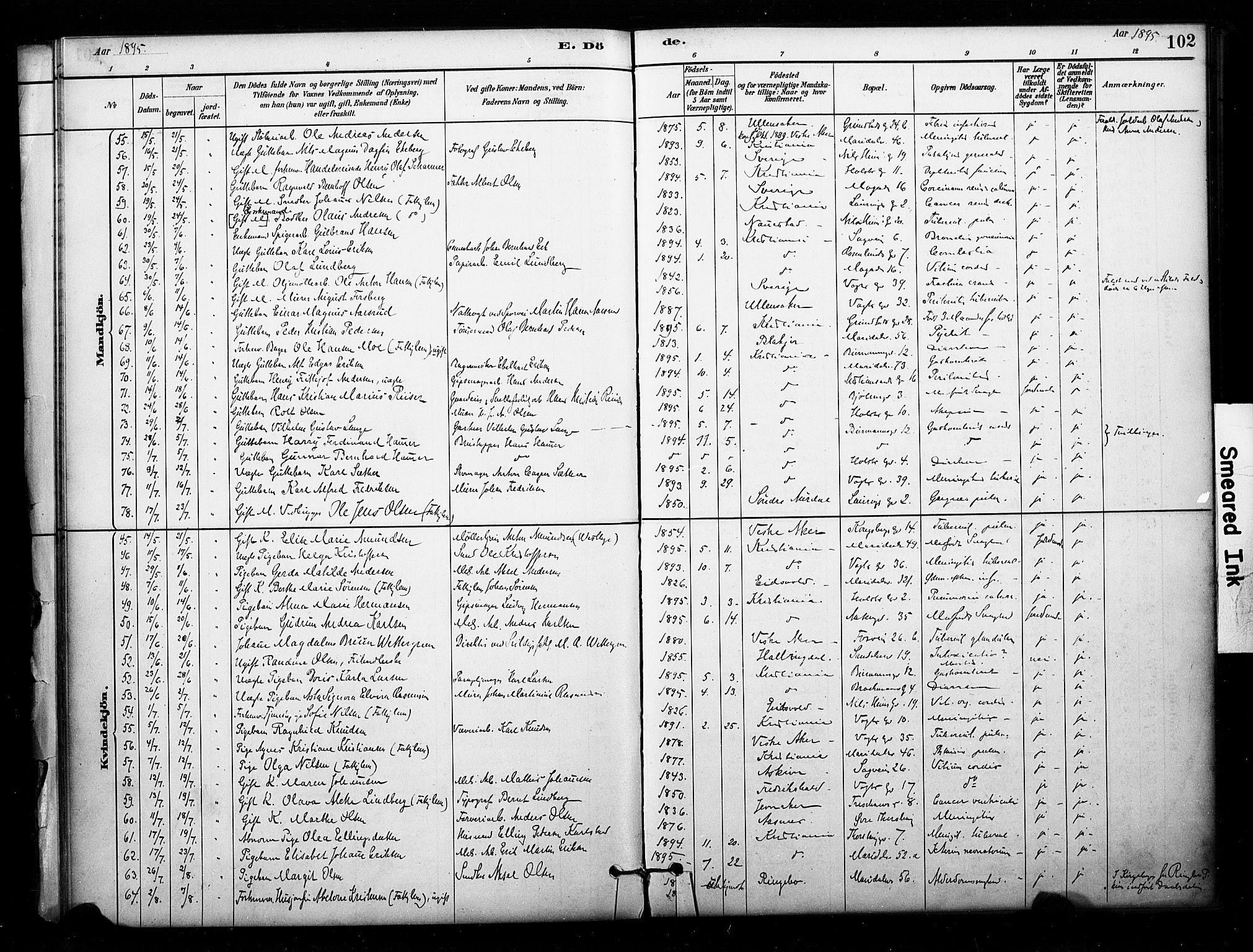 Sagene prestekontor Kirkebøker, AV/SAO-A-10796/F/L0003: Parish register (official) no. 3, 1880-1922, p. 102