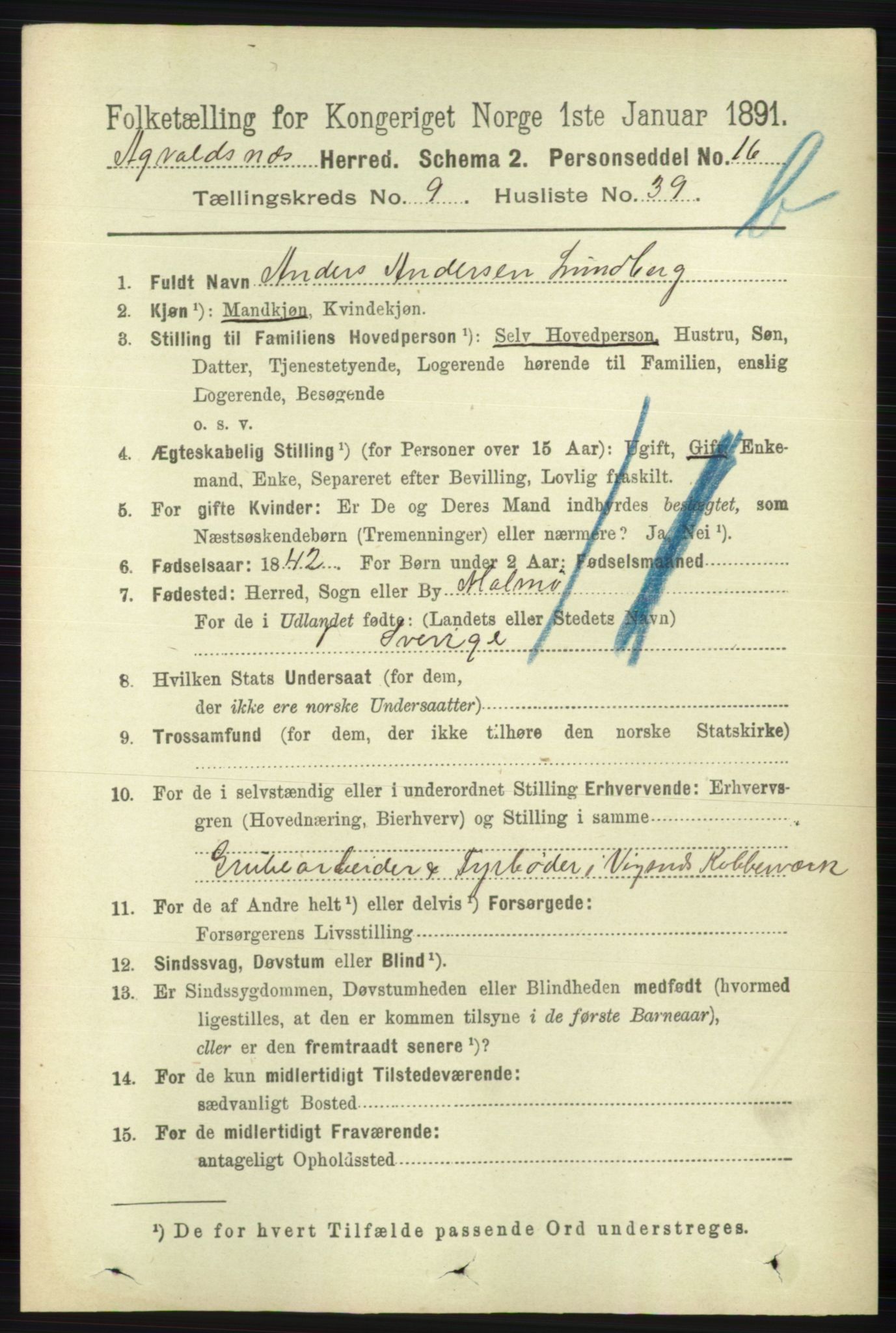 RA, 1891 census for 1147 Avaldsnes, 1891, p. 5495