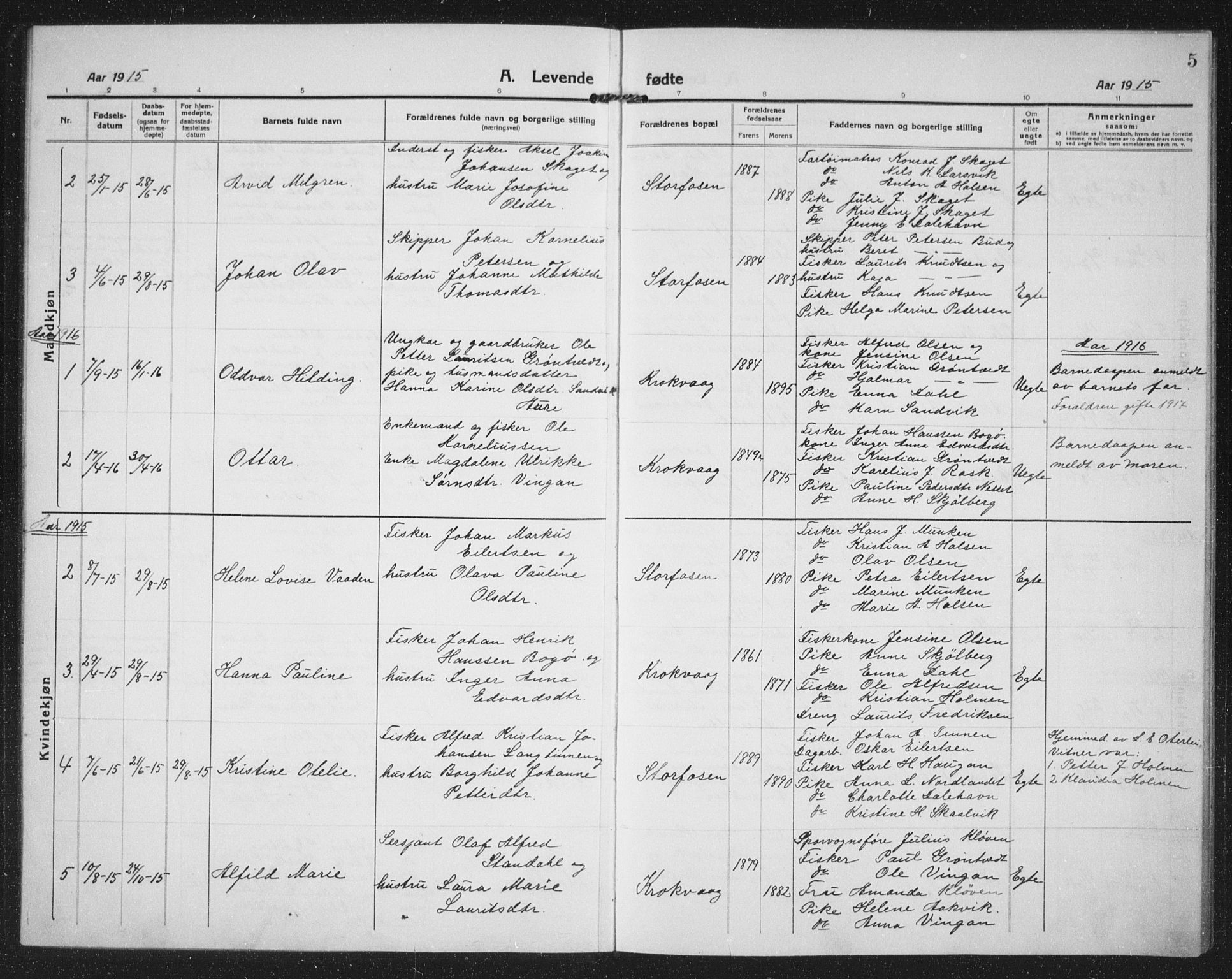 Ministerialprotokoller, klokkerbøker og fødselsregistre - Sør-Trøndelag, AV/SAT-A-1456/659/L0750: Parish register (copy) no. 659C07, 1914-1940, p. 5