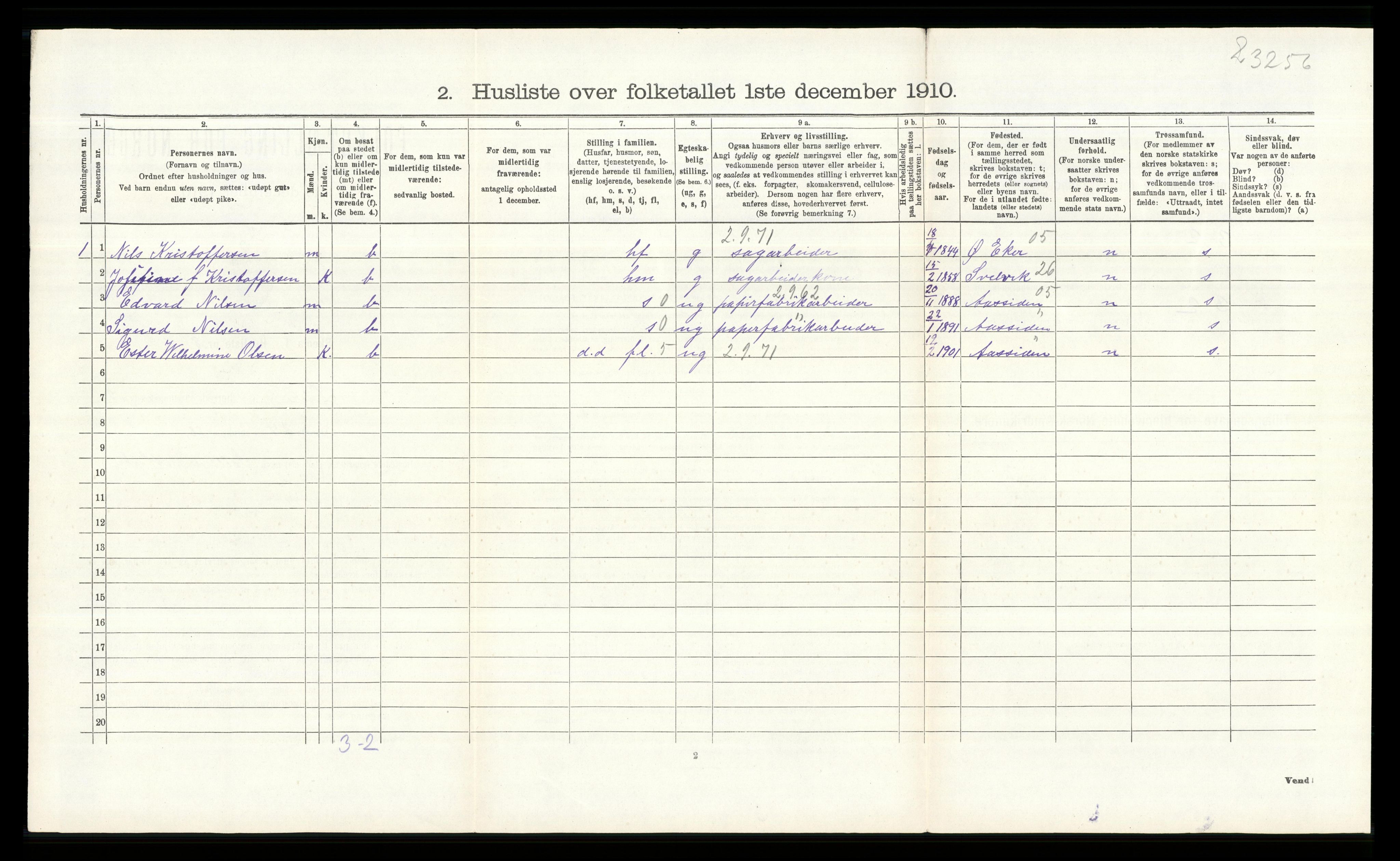 RA, 1910 census for Lier, 1910, p. 205