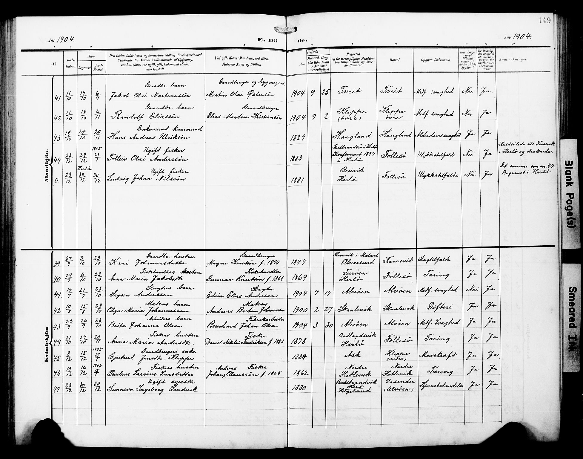 Askøy Sokneprestembete, AV/SAB-A-74101/H/Ha/Hab/Haba/L0014: Parish register (copy) no. A 14, 1904-1927, p. 149