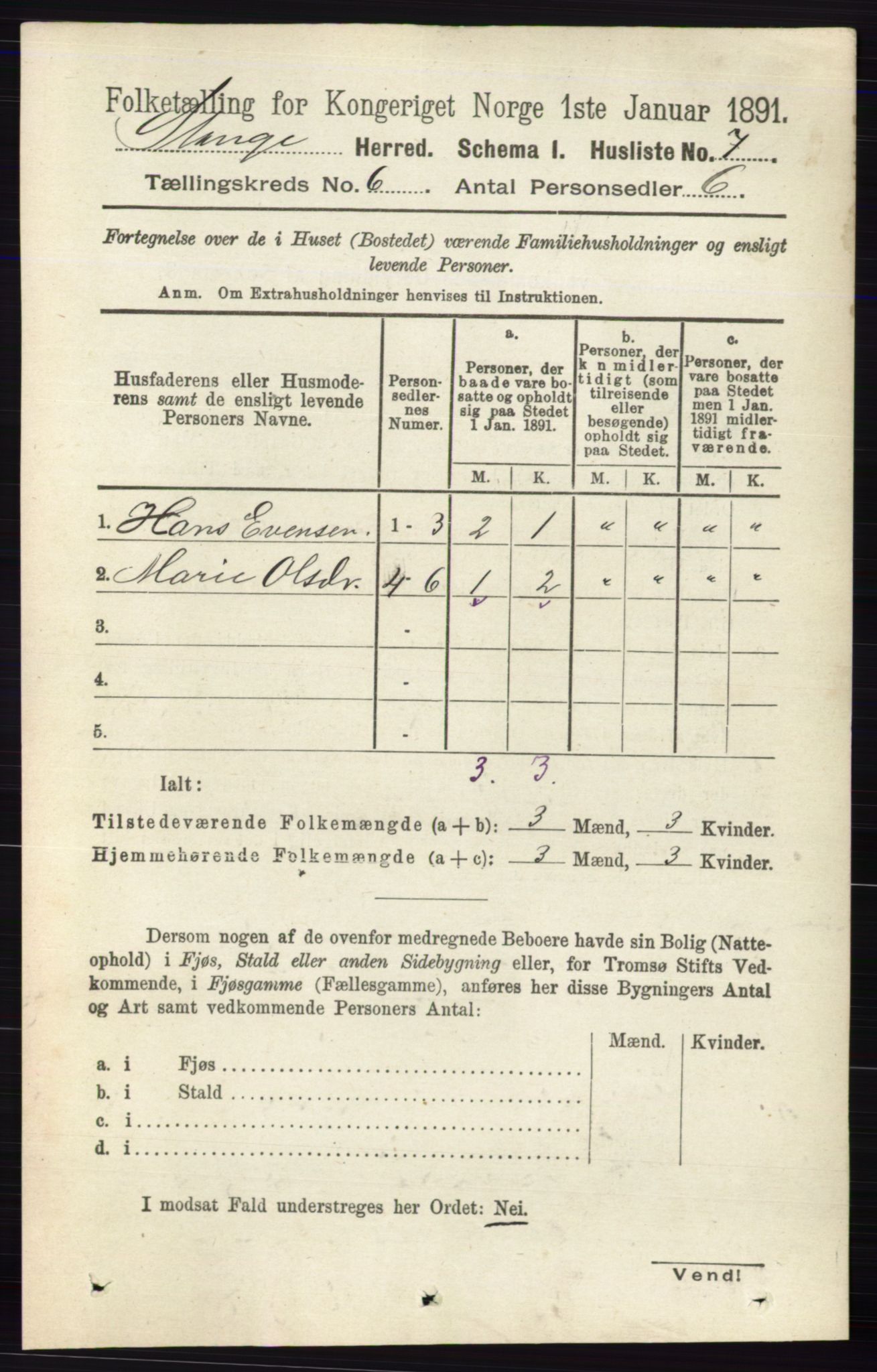 RA, 1891 census for 0417 Stange, 1891, p. 3829