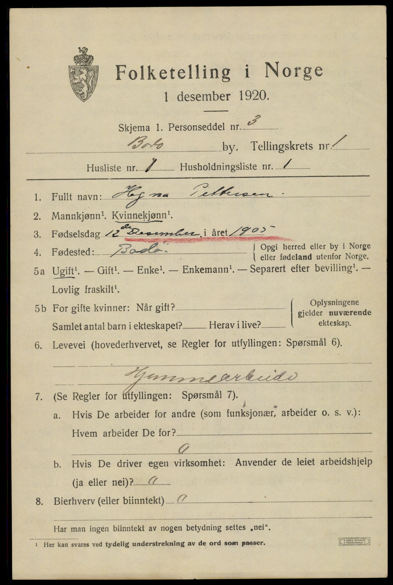 SAT, 1920 census for Bodø, 1920, p. 3297