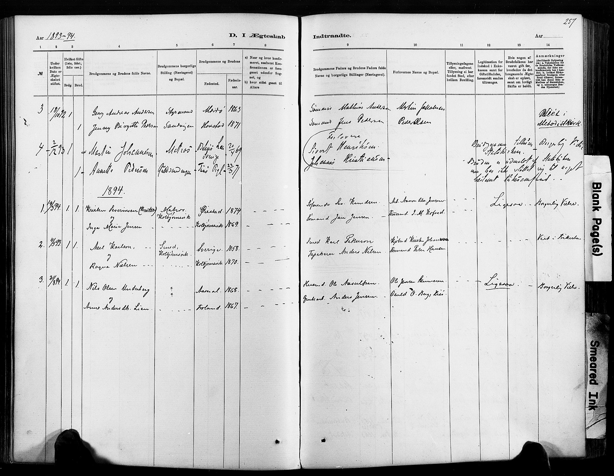 Hisøy sokneprestkontor, SAK/1111-0020/F/Fa/L0003: Parish register (official) no. A 3, 1881-1894, p. 257