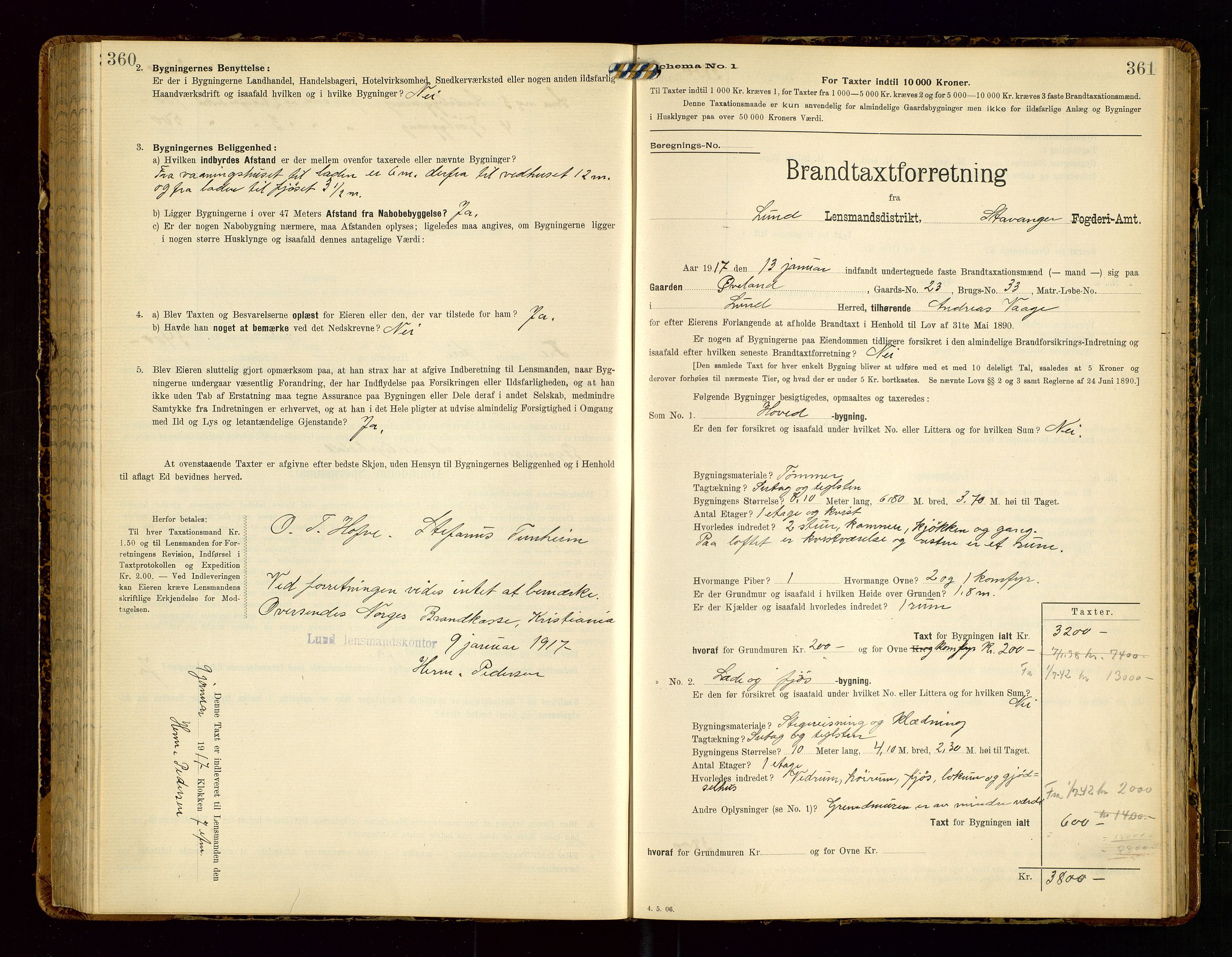 Lund lensmannskontor, AV/SAST-A-100303/Gob/L0002: "Brandtakstprotokol", 1908-1918, p. 360-361