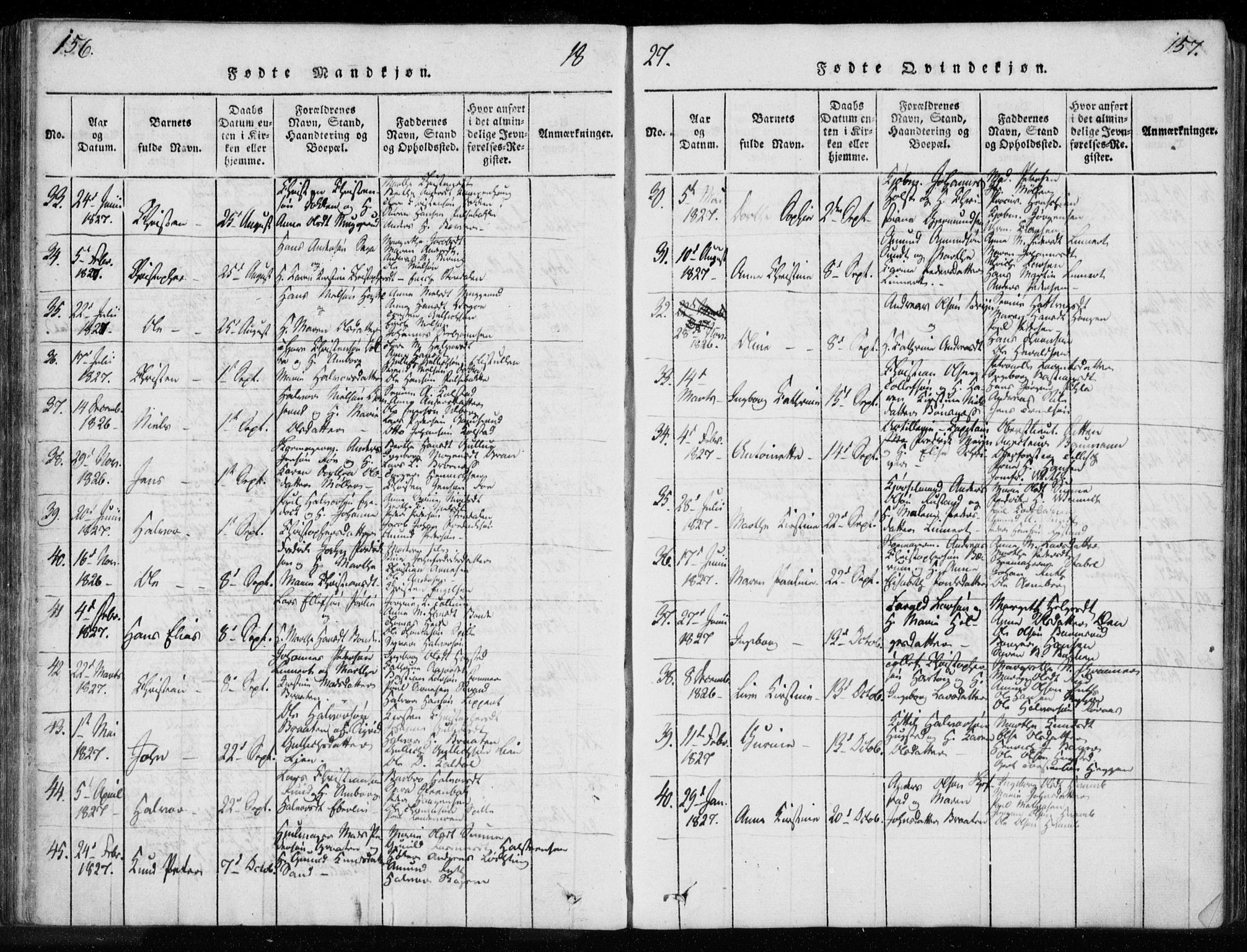 Kongsberg kirkebøker, SAKO/A-22/F/Fa/L0008: Parish register (official) no. I 8, 1816-1839, p. 156-157
