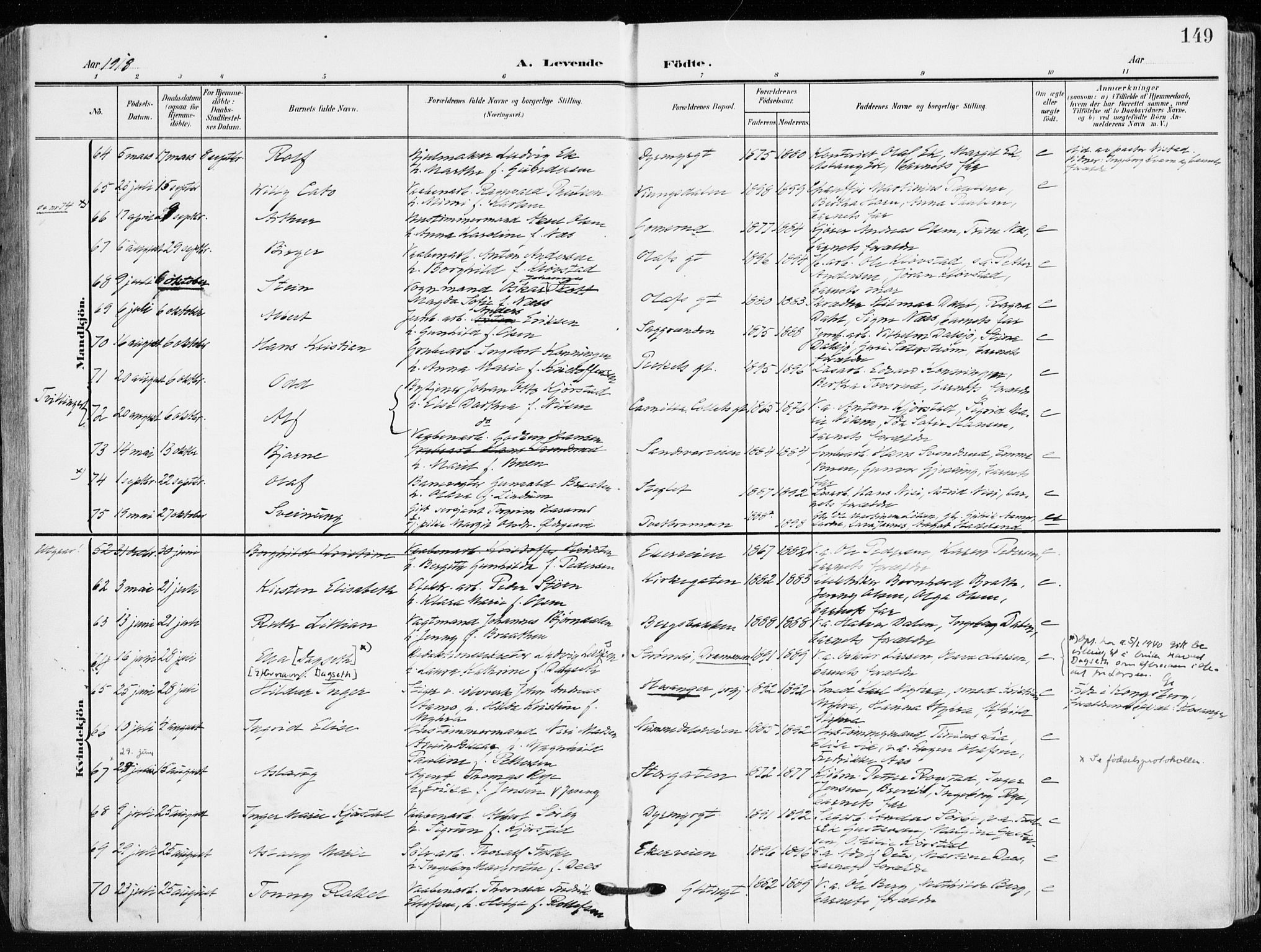 Kongsberg kirkebøker, SAKO/A-22/F/Fb/L0004: Parish register (official) no. II 4, 1906-1918, p. 149