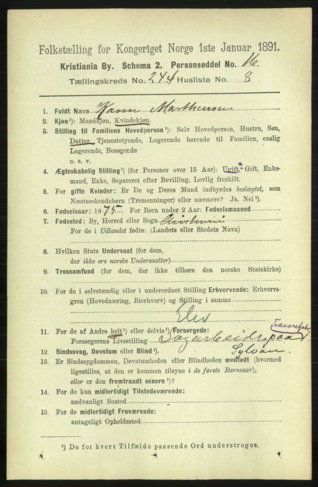 RA, 1891 census for 0301 Kristiania, 1891, p. 148599