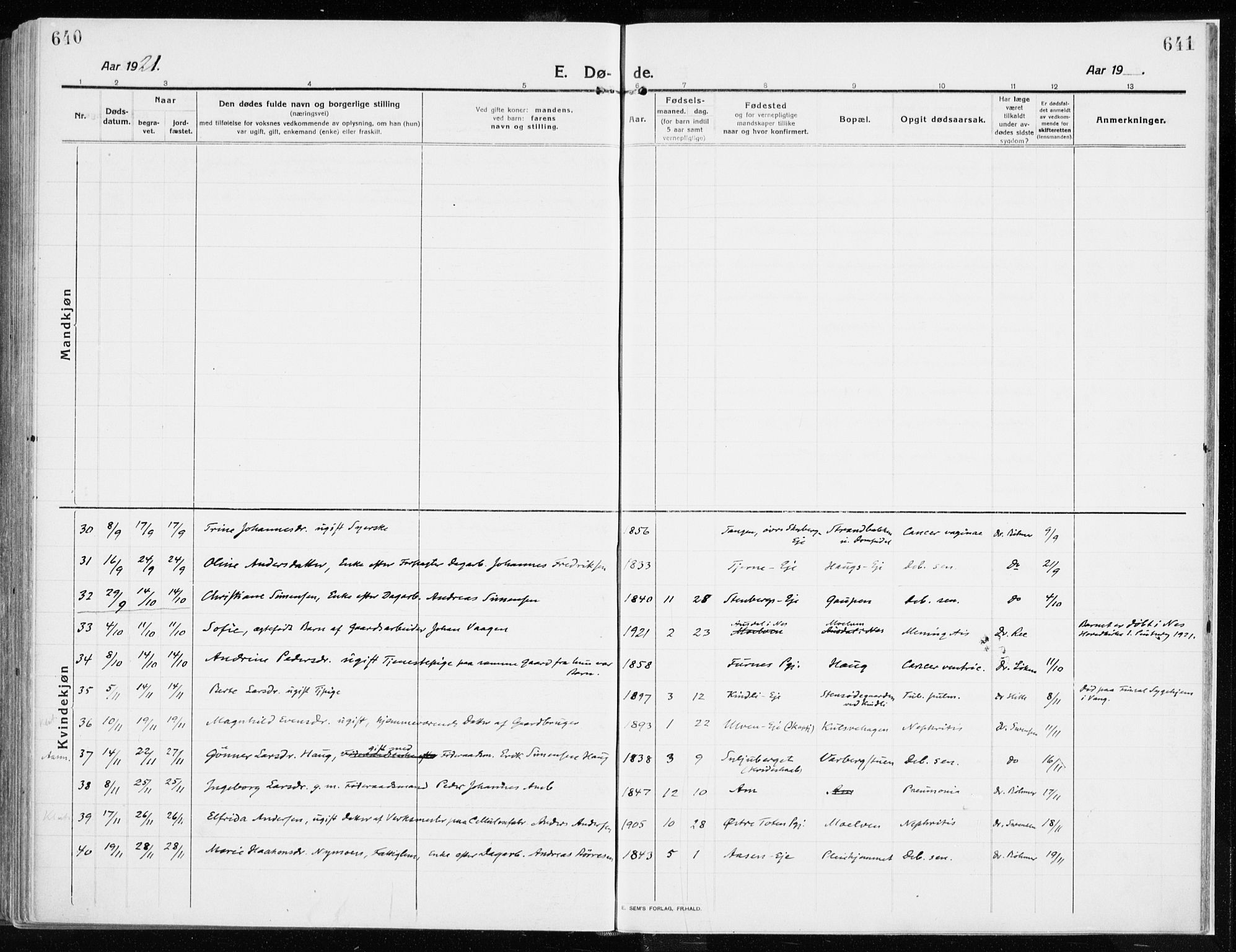 Ringsaker prestekontor, SAH/PREST-014/K/Ka/L0020: Parish register (official) no. 20, 1913-1922, p. 640-641