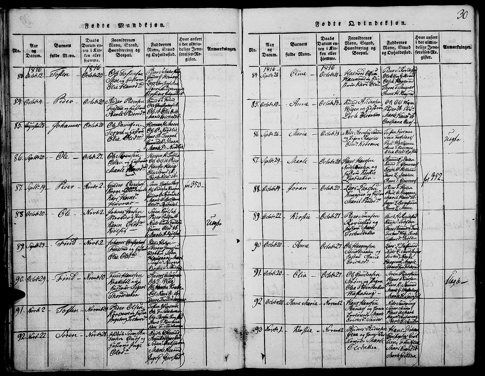 Strøm-Odalen prestekontor, AV/SAH-PREST-028/H/Ha/Haa/L0006: Parish register (official) no. 6, 1814-1850, p. 30