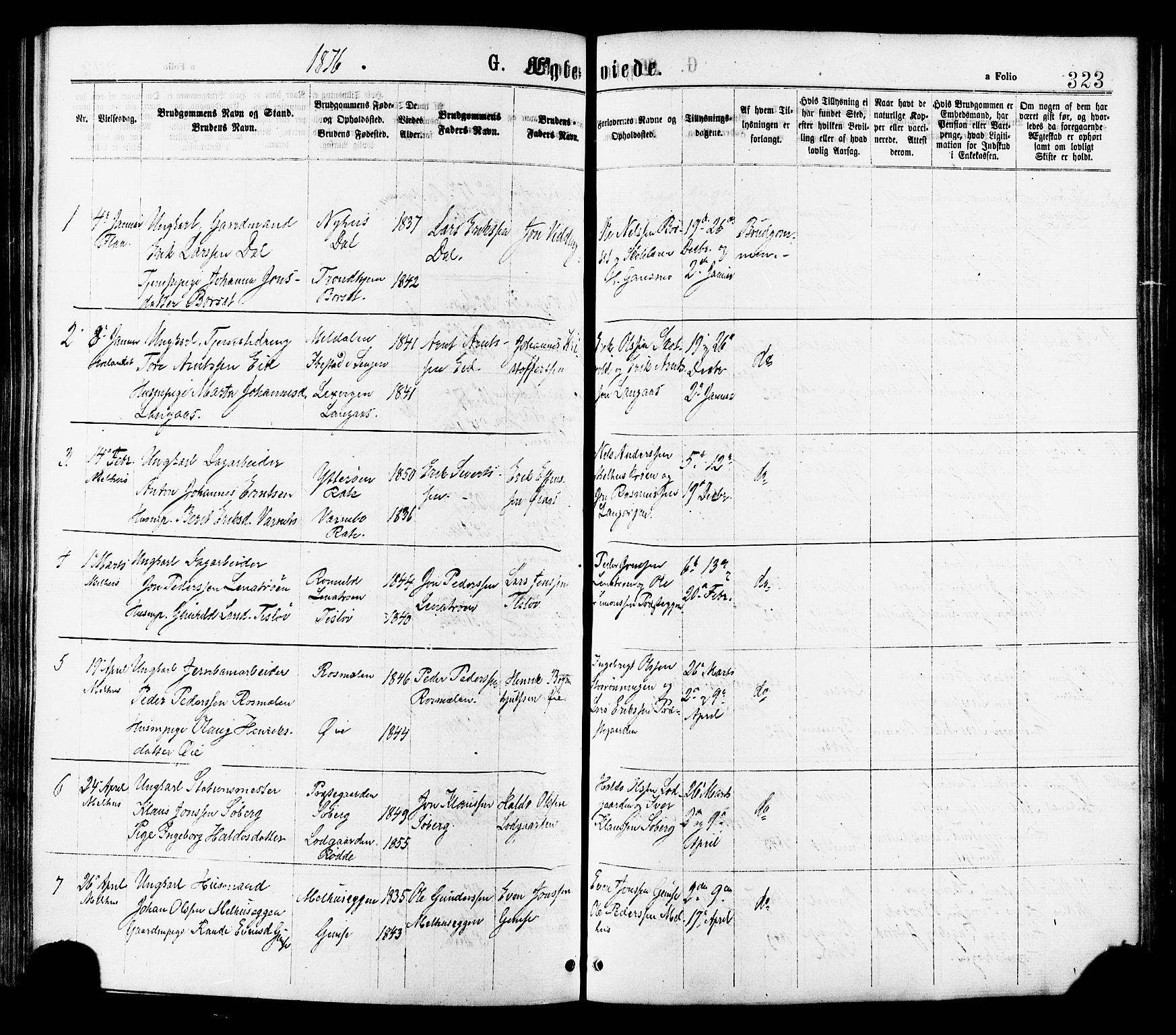 Ministerialprotokoller, klokkerbøker og fødselsregistre - Sør-Trøndelag, SAT/A-1456/691/L1079: Parish register (official) no. 691A11, 1873-1886, p. 323