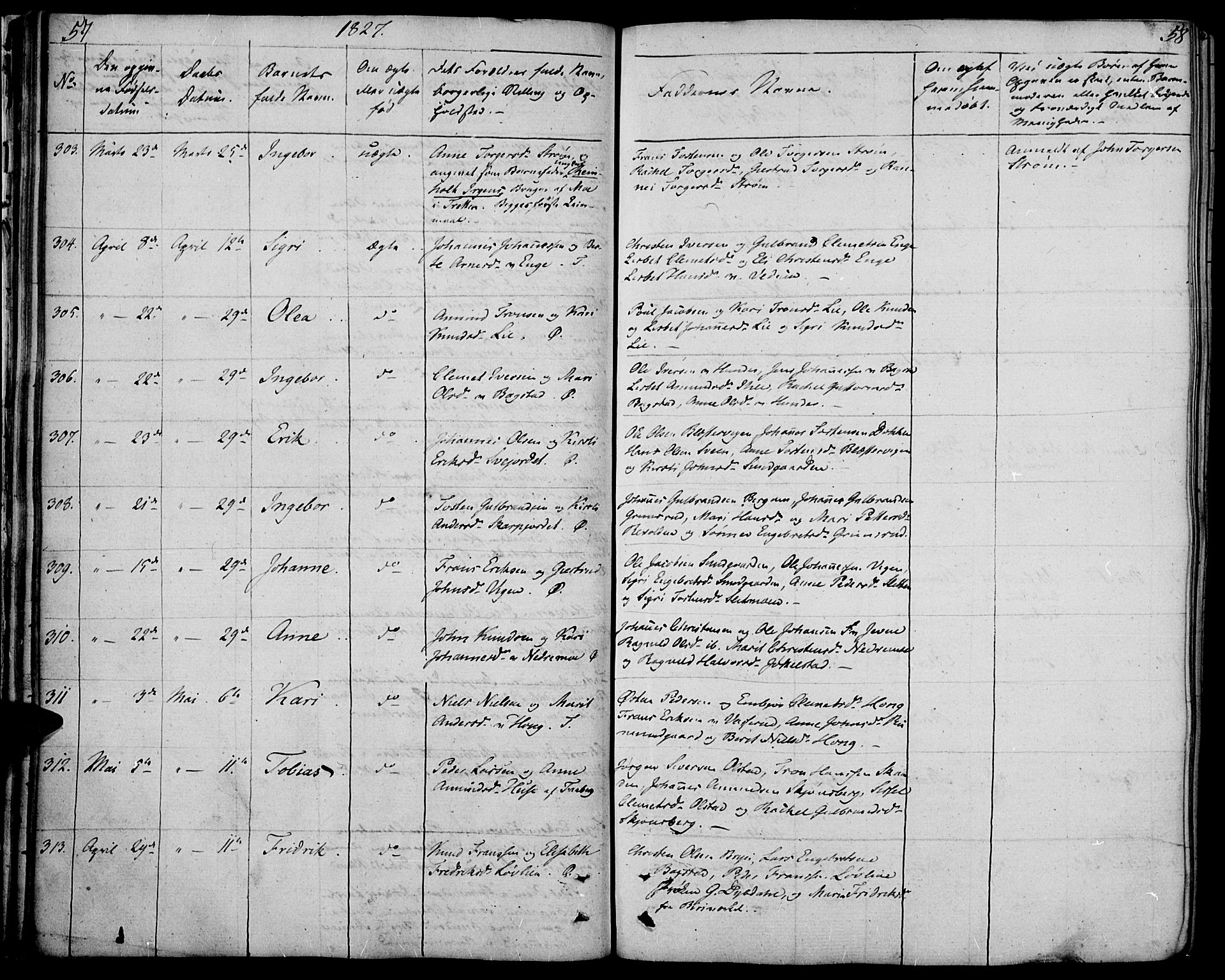 Øyer prestekontor, AV/SAH-PREST-084/H/Ha/Haa/L0004: Parish register (official) no. 4, 1824-1841, p. 57-58