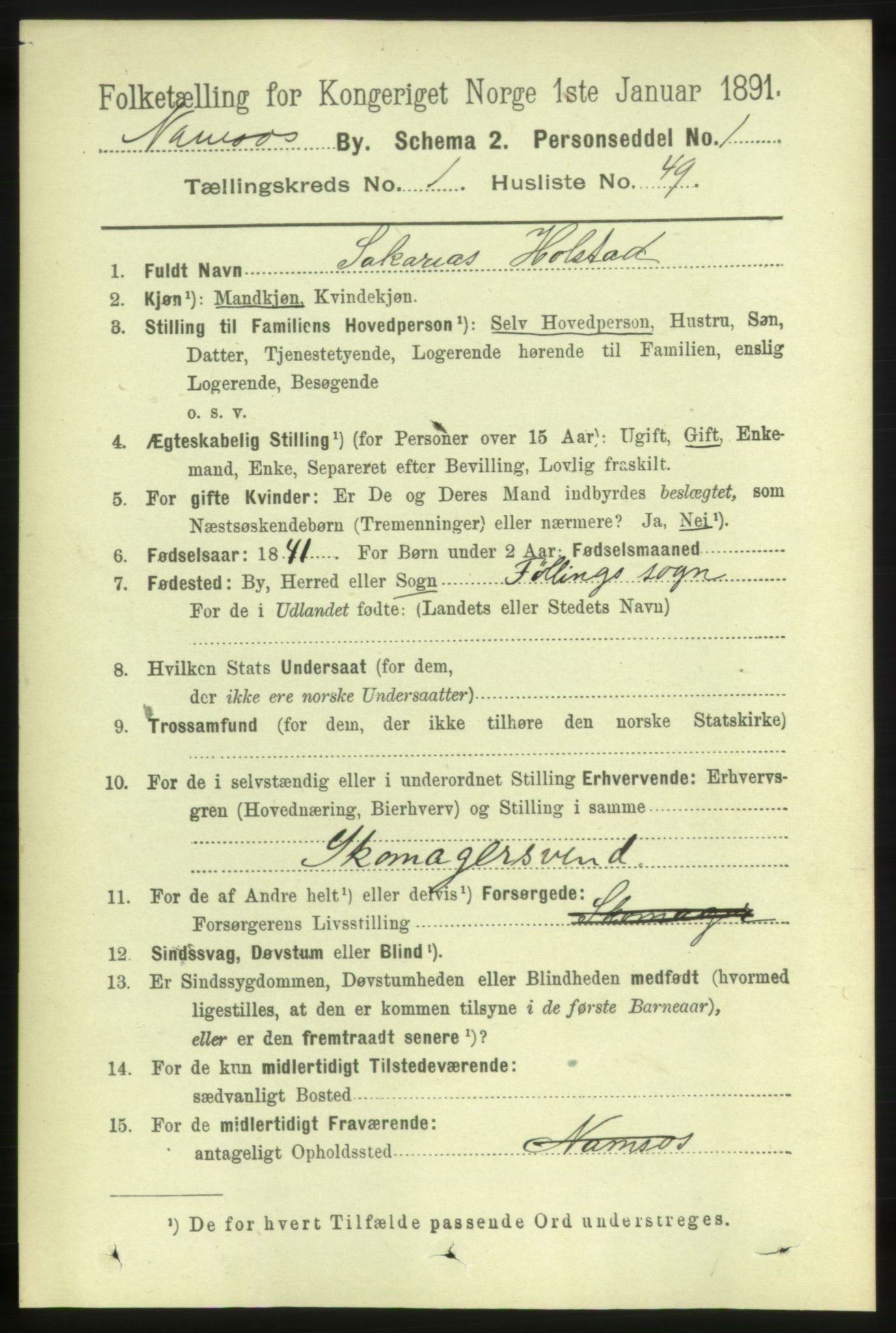 RA, 1891 census for 1703 Namsos, 1891, p. 399