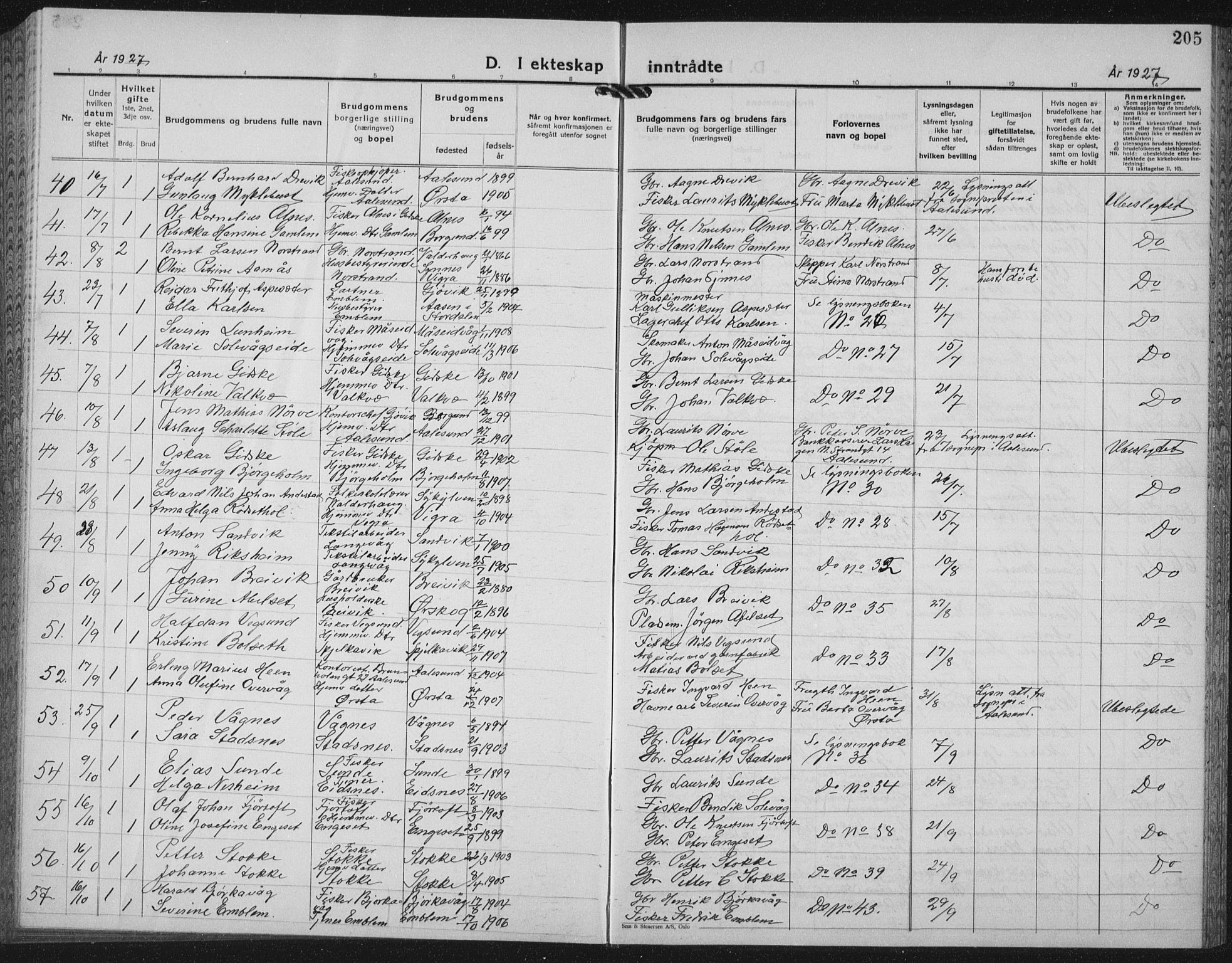 Ministerialprotokoller, klokkerbøker og fødselsregistre - Møre og Romsdal, AV/SAT-A-1454/528/L0436: Parish register (copy) no. 528C17, 1927-1939, p. 205