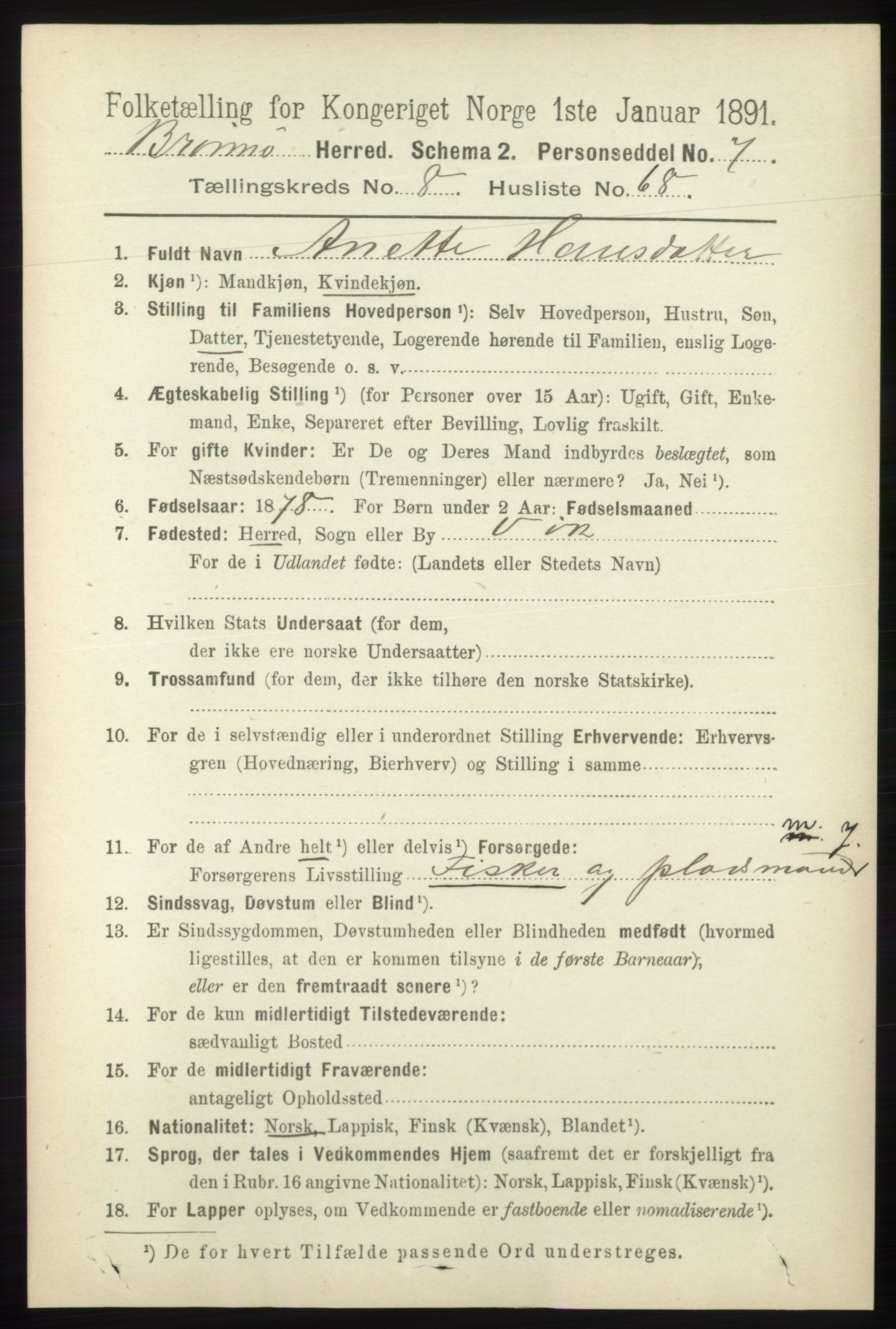 RA, 1891 census for 1814 Brønnøy, 1891, p. 4808