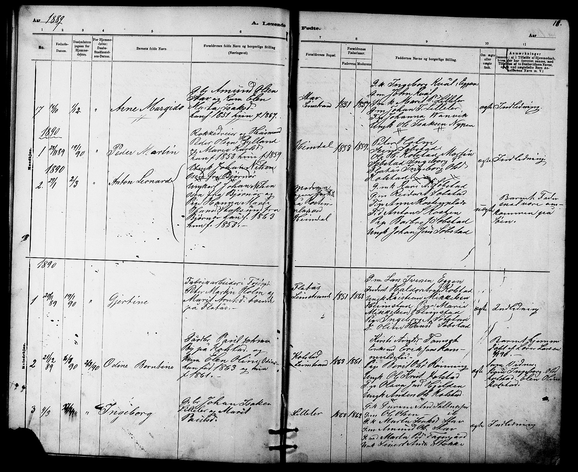 Ministerialprotokoller, klokkerbøker og fødselsregistre - Sør-Trøndelag, SAT/A-1456/613/L0395: Parish register (copy) no. 613C03, 1887-1909, p. 18