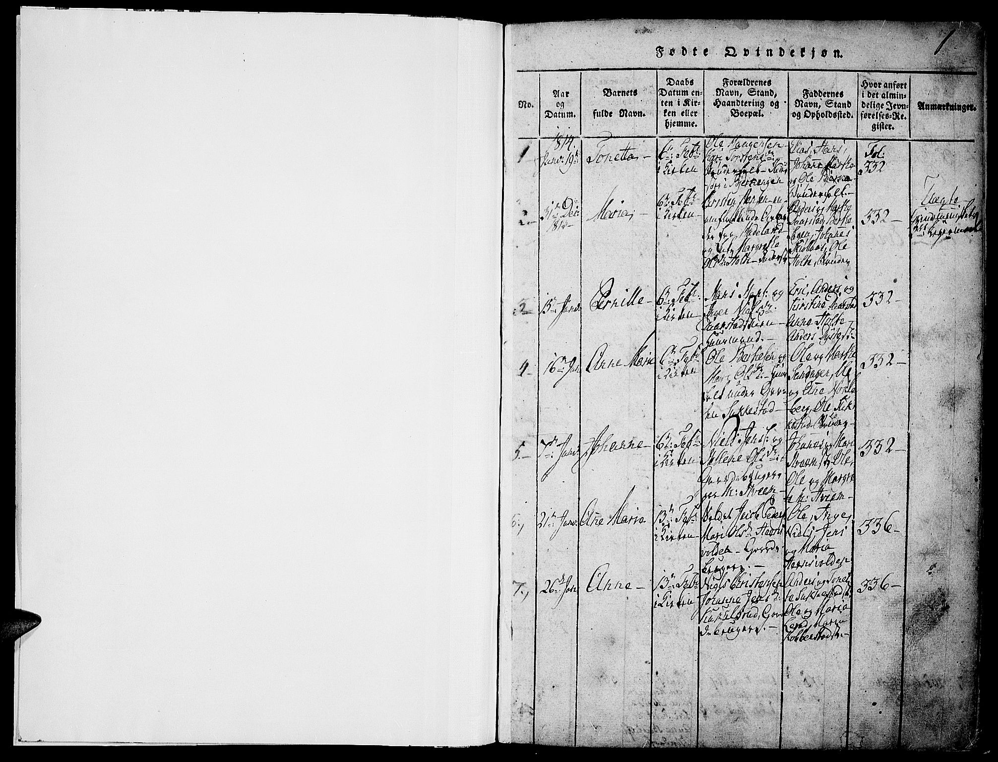 Toten prestekontor, SAH/PREST-102/H/Ha/Haa/L0009: Parish register (official) no. 9, 1814-1820, p. 1