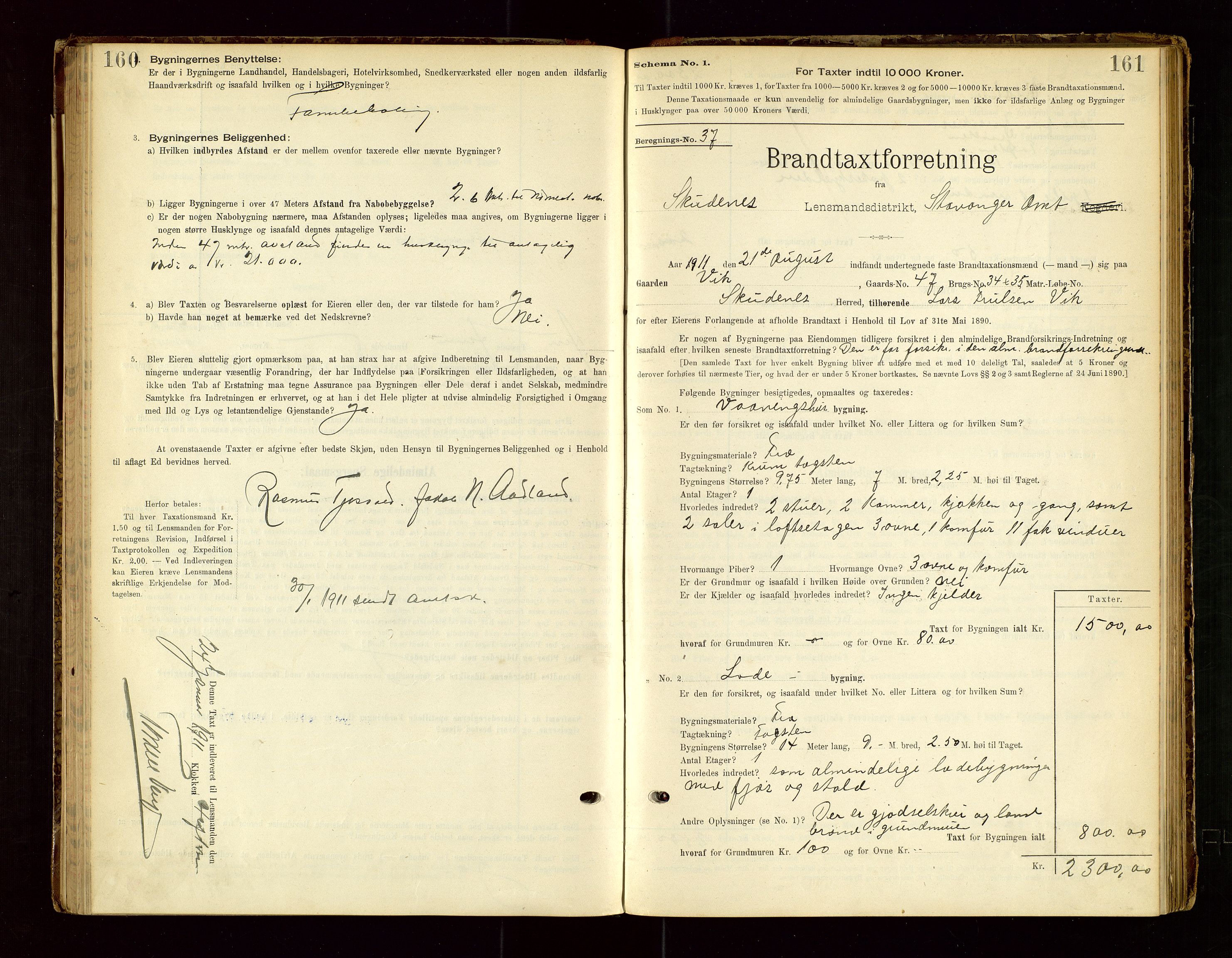 Skudenes lensmannskontor, SAST/A-100444/Gob/L0001: "Brandtaxationsprotokoll", 1895-1924, p. 160-161