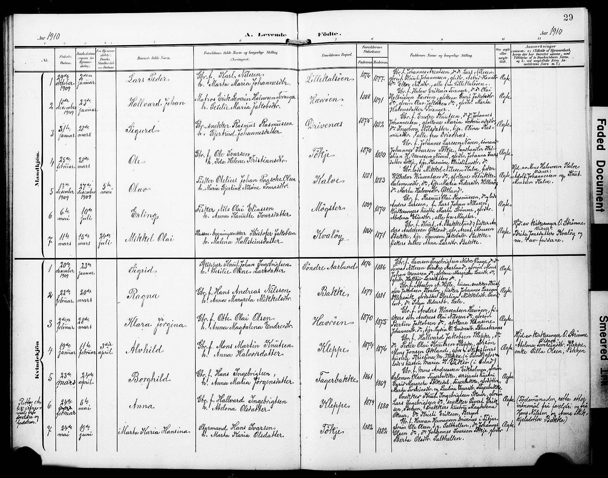 Austevoll Sokneprestembete, SAB/A-74201/H/Hab: Parish register (copy) no. B 5, 1902-1910, p. 29