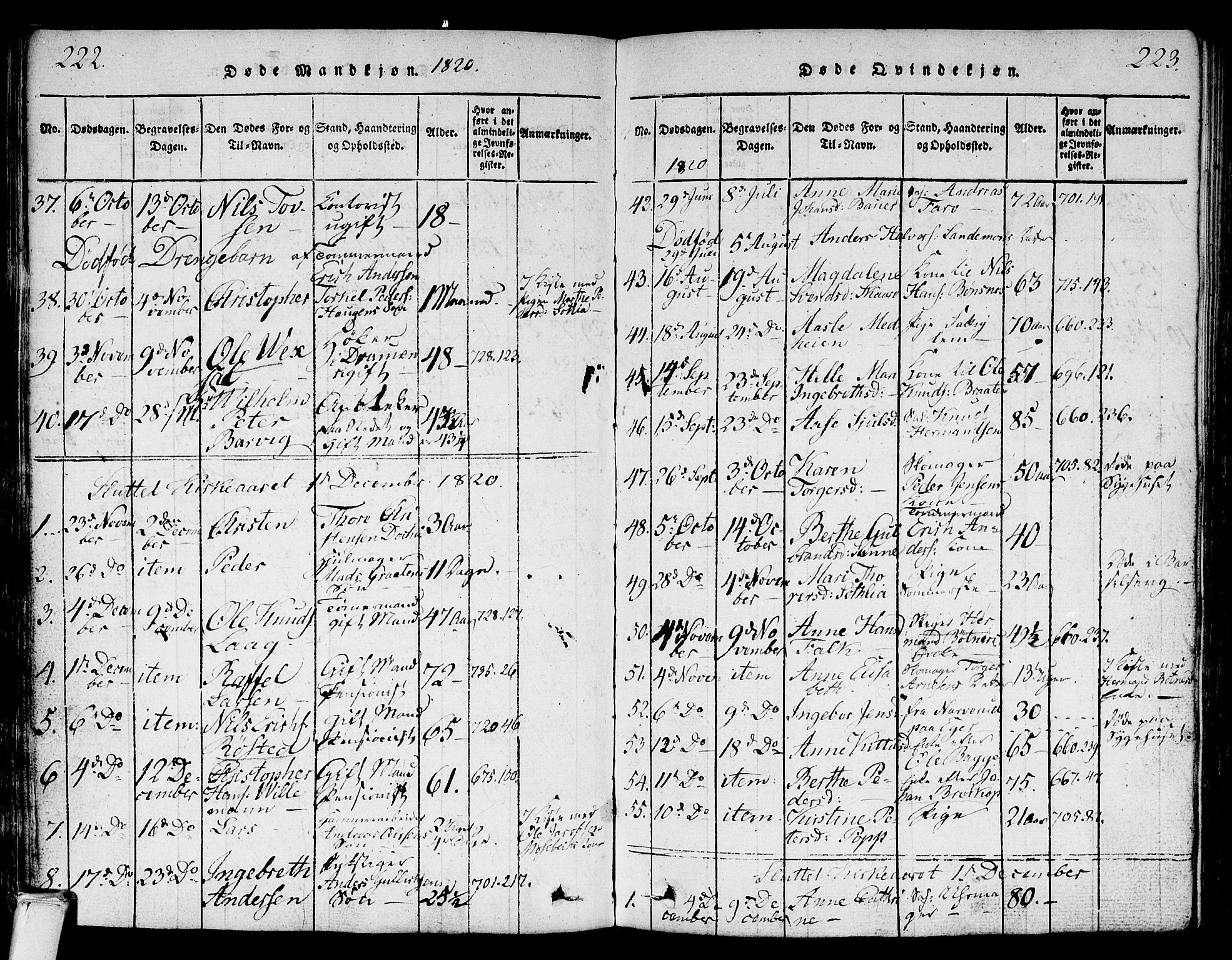 Kongsberg kirkebøker, AV/SAKO-A-22/G/Ga/L0001: Parish register (copy) no. 1, 1816-1839, p. 222-223