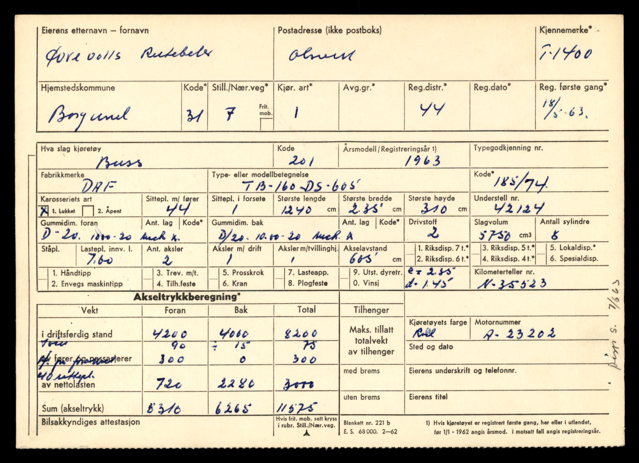 Møre og Romsdal vegkontor - Ålesund trafikkstasjon, AV/SAT-A-4099/F/Fe/L0012: Registreringskort for kjøretøy T 1290 - T 1450, 1927-1998, p. 2560