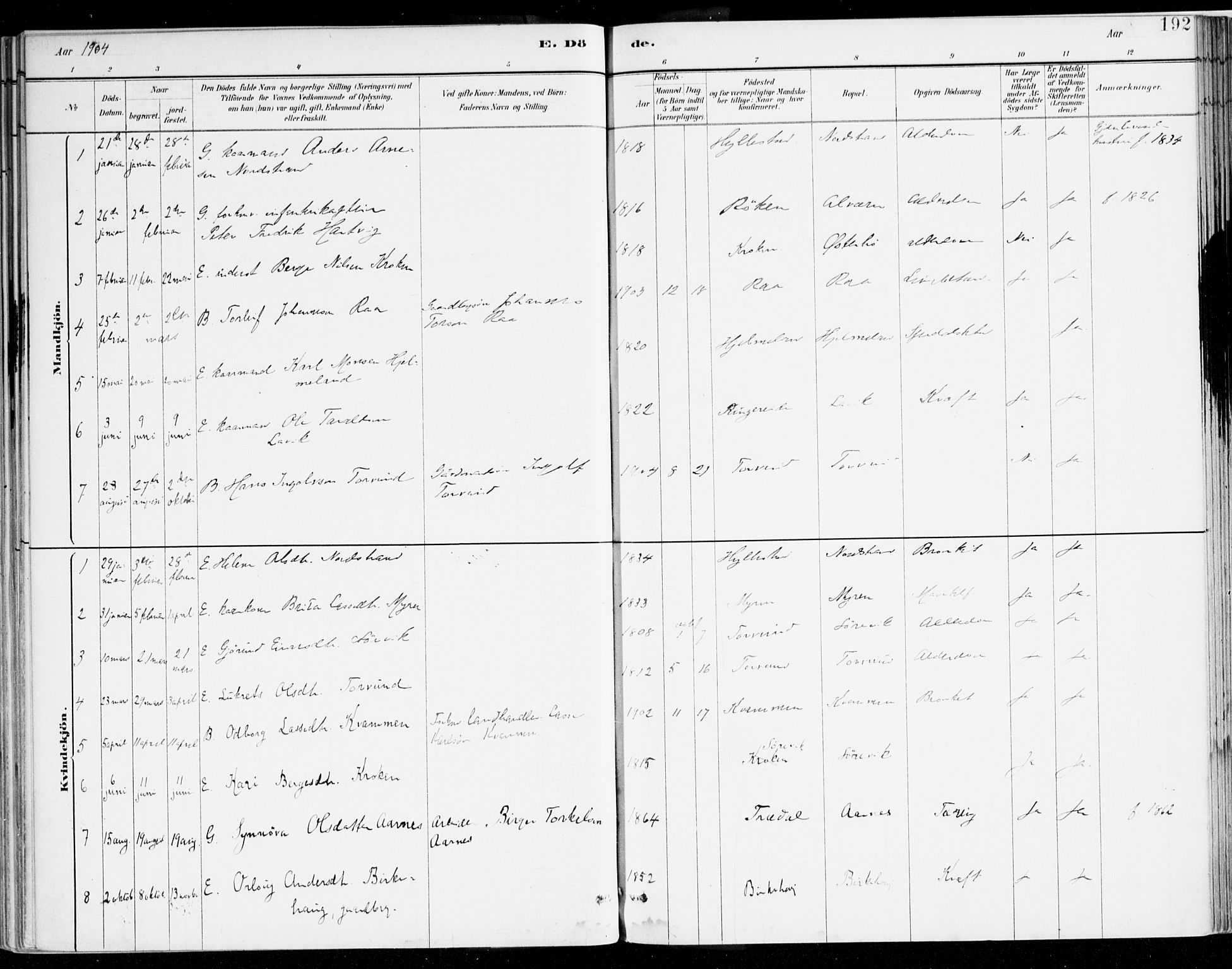 Lavik sokneprestembete, SAB/A-80901: Parish register (official) no. B 1, 1882-1908, p. 192