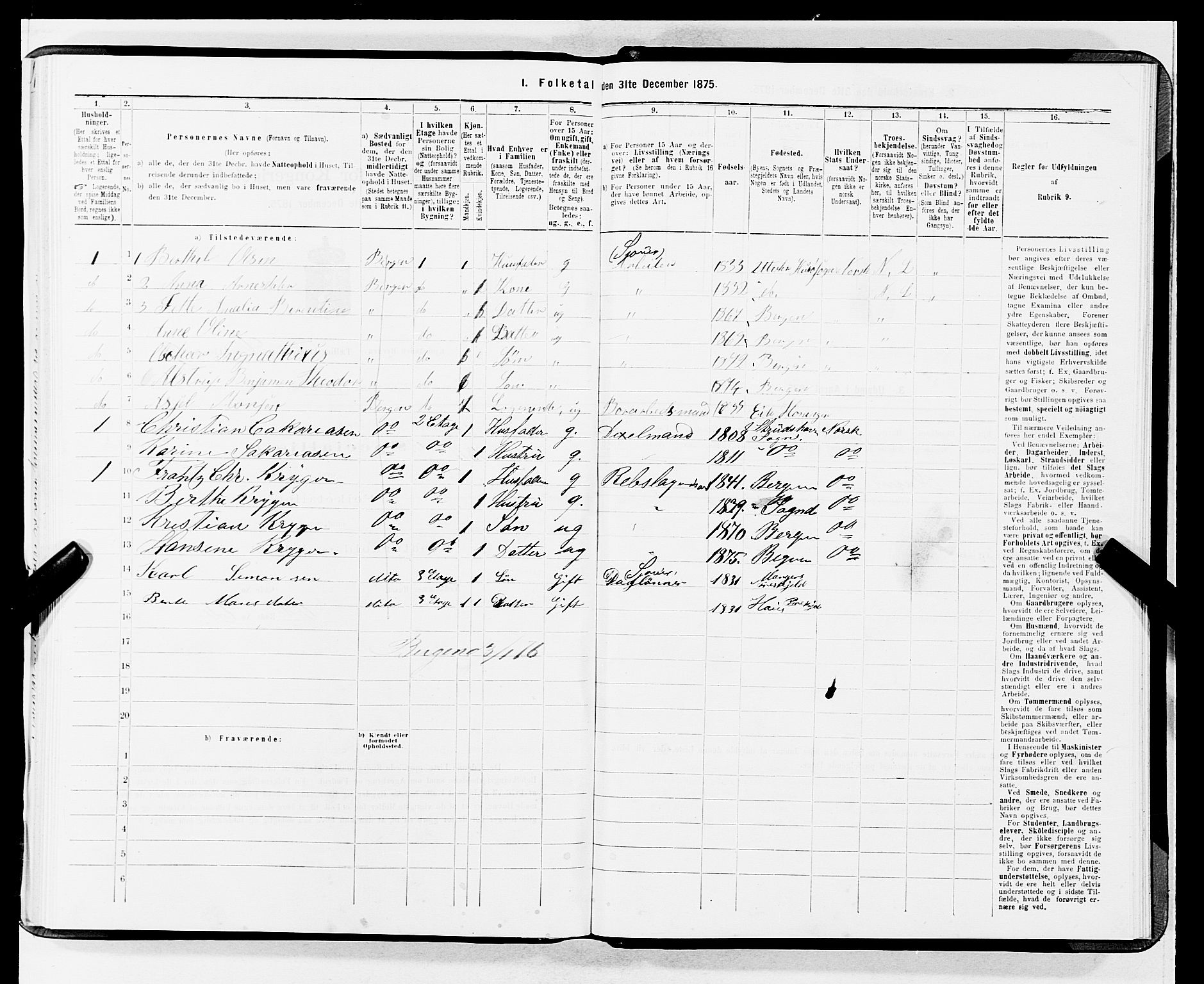 SAB, 1875 census for 1301 Bergen, 1875, p. 1305