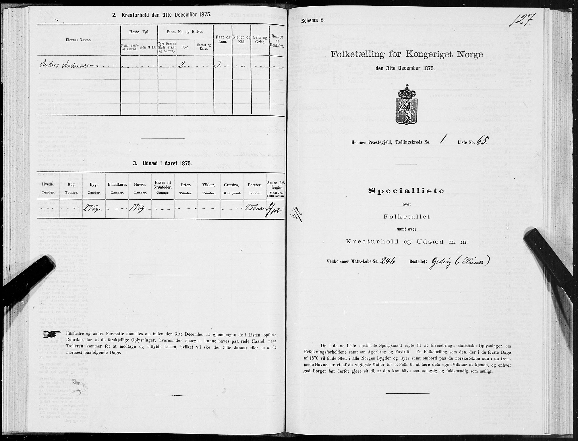 SAT, 1875 census for 1832P Hemnes, 1875, p. 1127