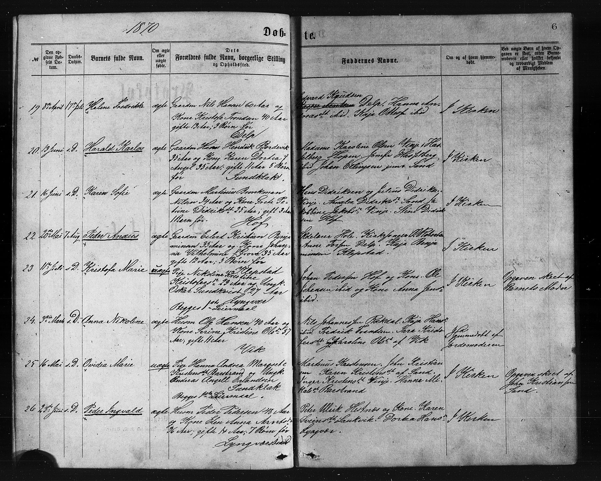 Ministerialprotokoller, klokkerbøker og fødselsregistre - Nordland, SAT/A-1459/876/L1096: Parish register (official) no. 876A02, 1870-1886, p. 6