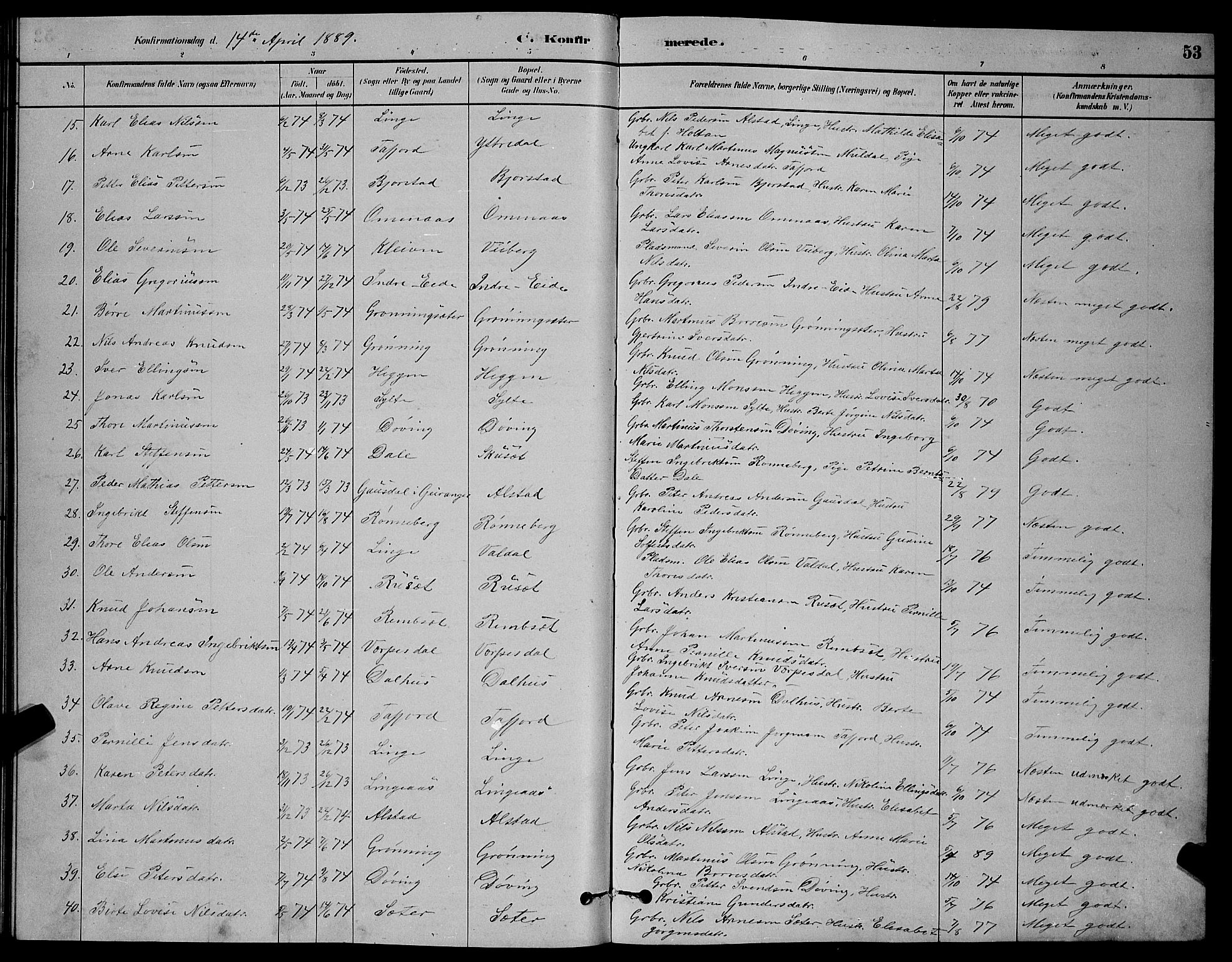 Ministerialprotokoller, klokkerbøker og fødselsregistre - Møre og Romsdal, AV/SAT-A-1454/519/L0263: Parish register (copy) no. 519C04, 1885-1892, p. 53