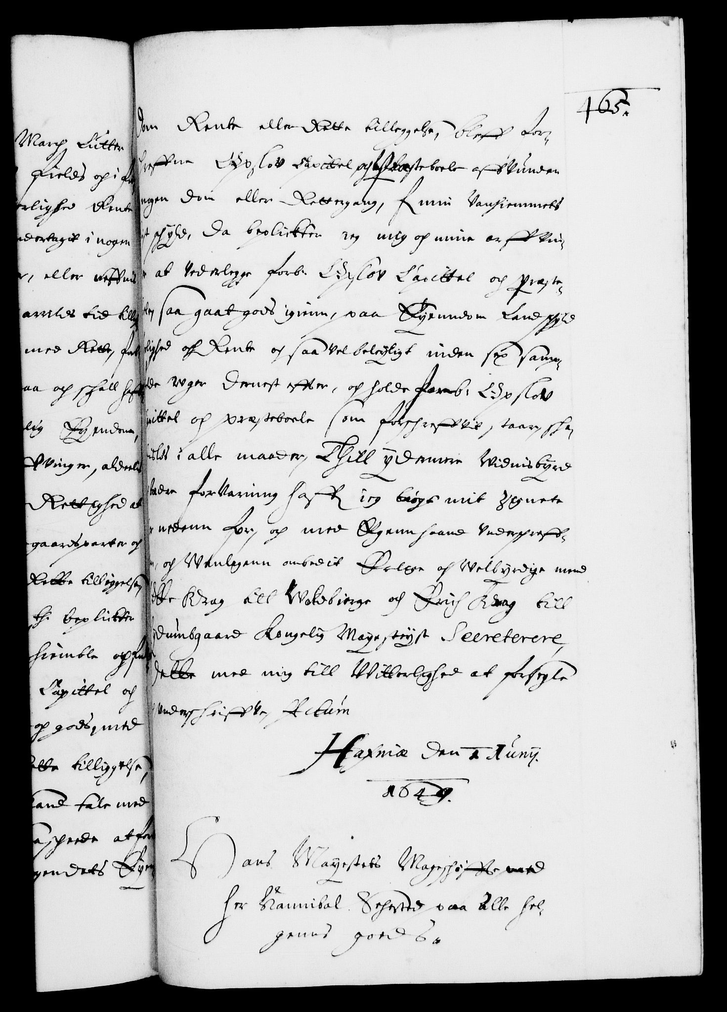 Danske Kanselli 1572-1799, AV/RA-EA-3023/F/Fc/Fca/Fcaa/L0007: Norske registre (mikrofilm), 1648-1650, p. 465a