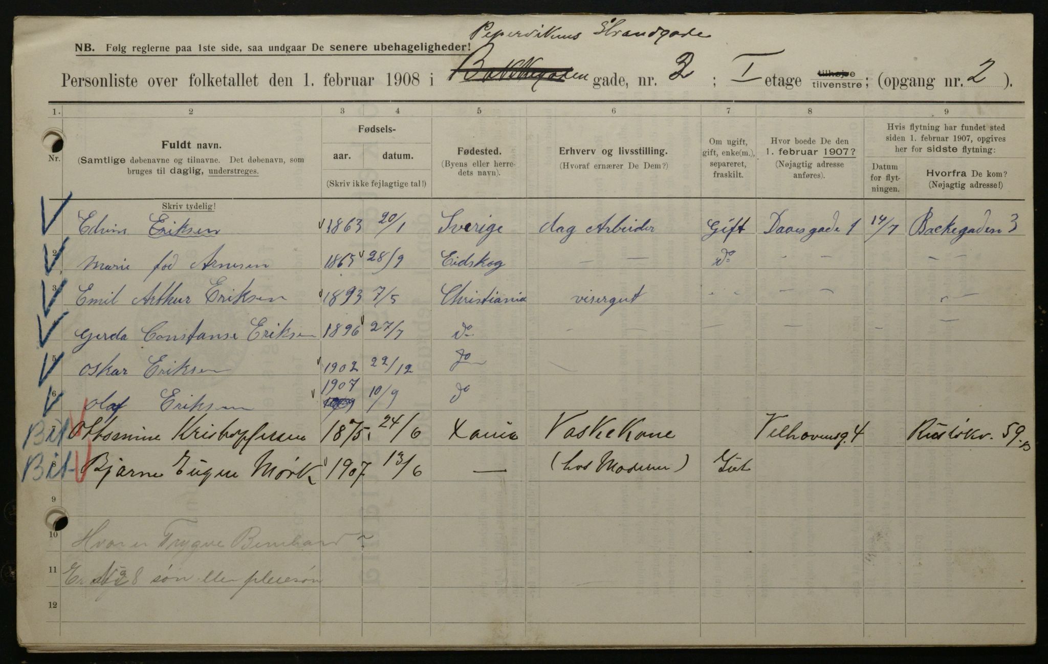 OBA, Municipal Census 1908 for Kristiania, 1908, p. 93227