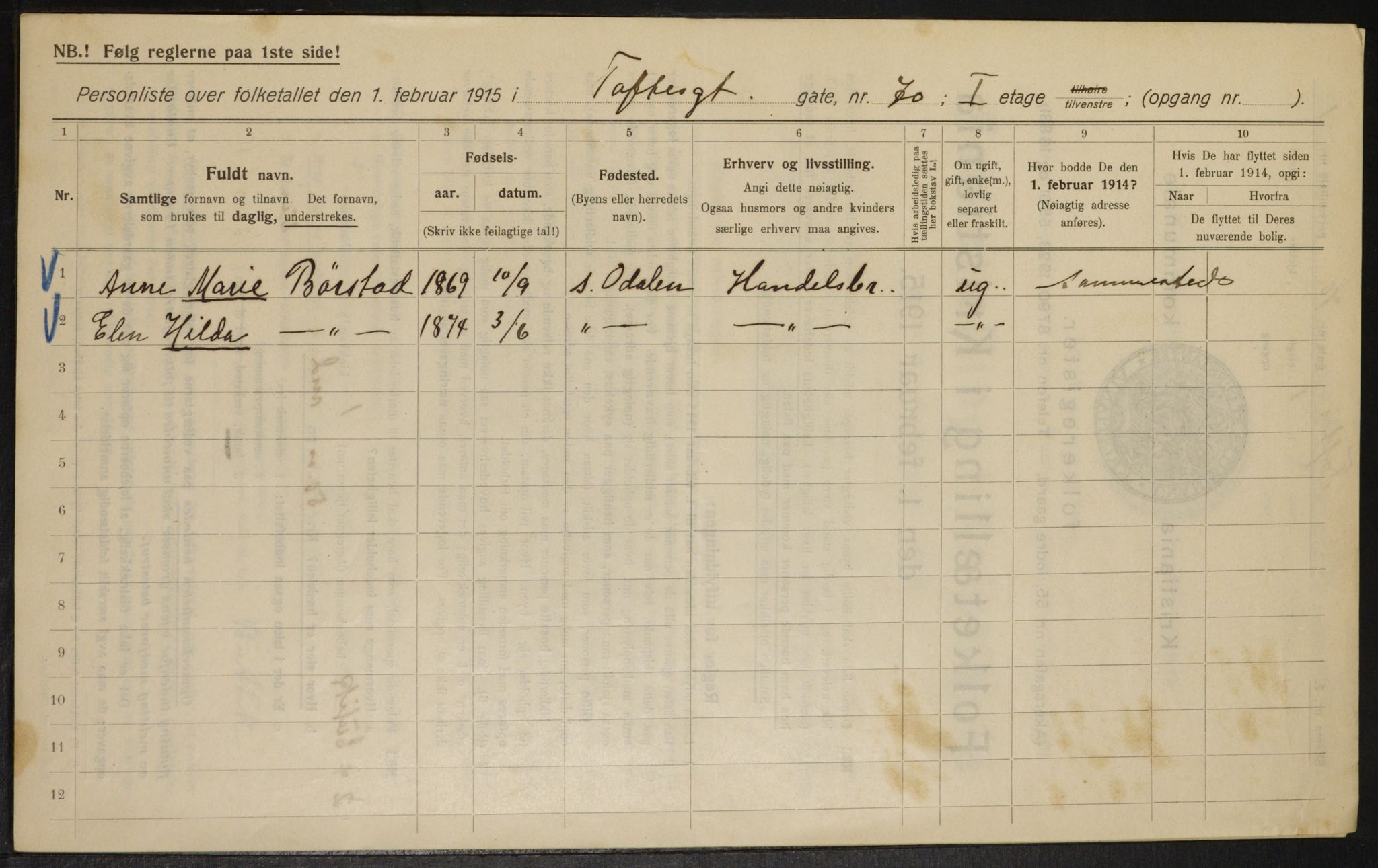 OBA, Municipal Census 1915 for Kristiania, 1915, p. 113486